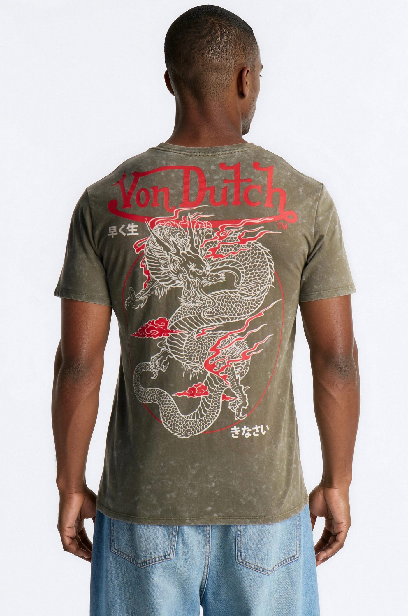 Von Dutch Dragon Vintage Heavyweight Short Sleeve Tee - Olive