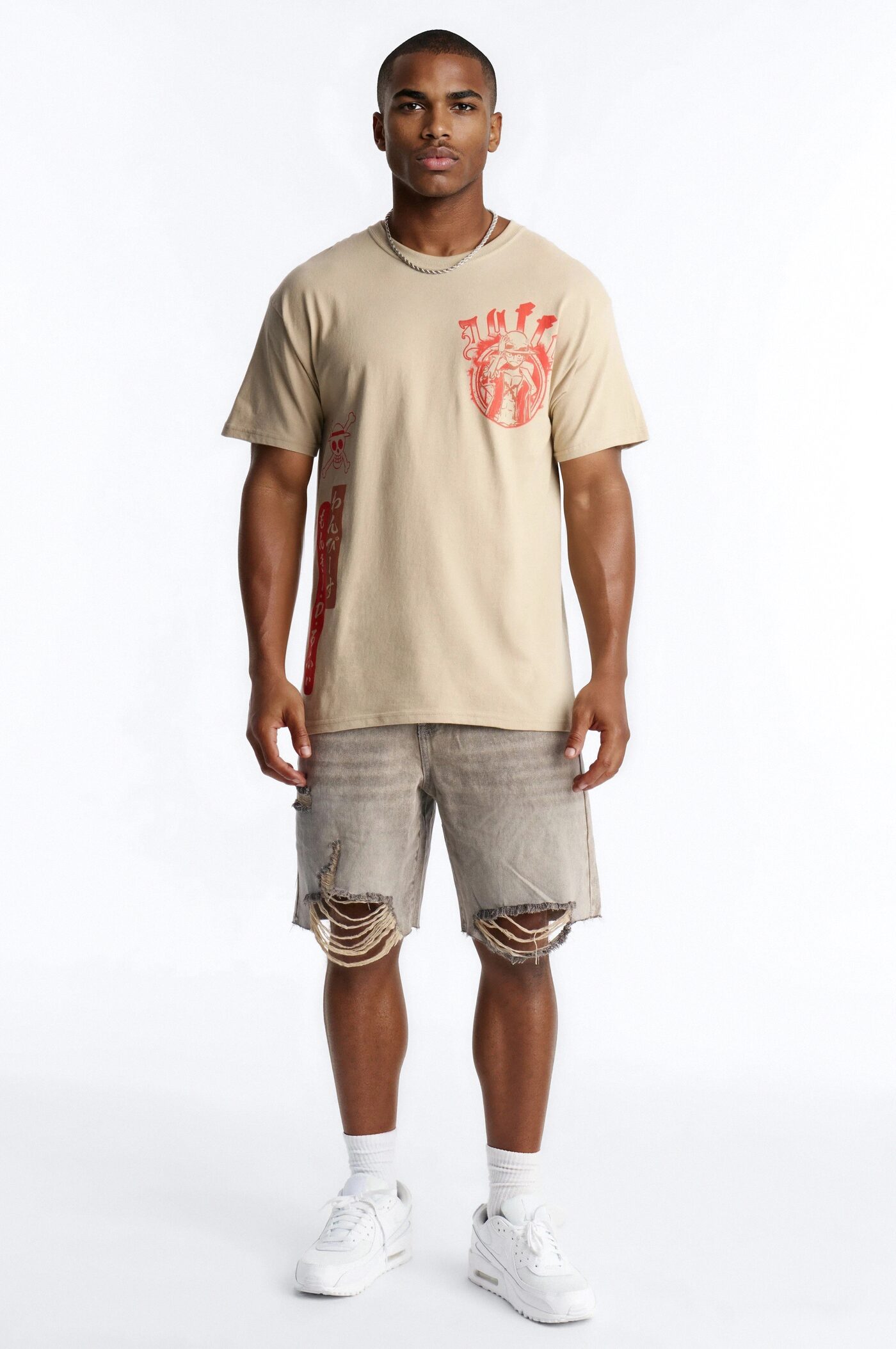 One Piece Luffy King Of The Pirates Oversized Short Sleeve Tee - Taupe