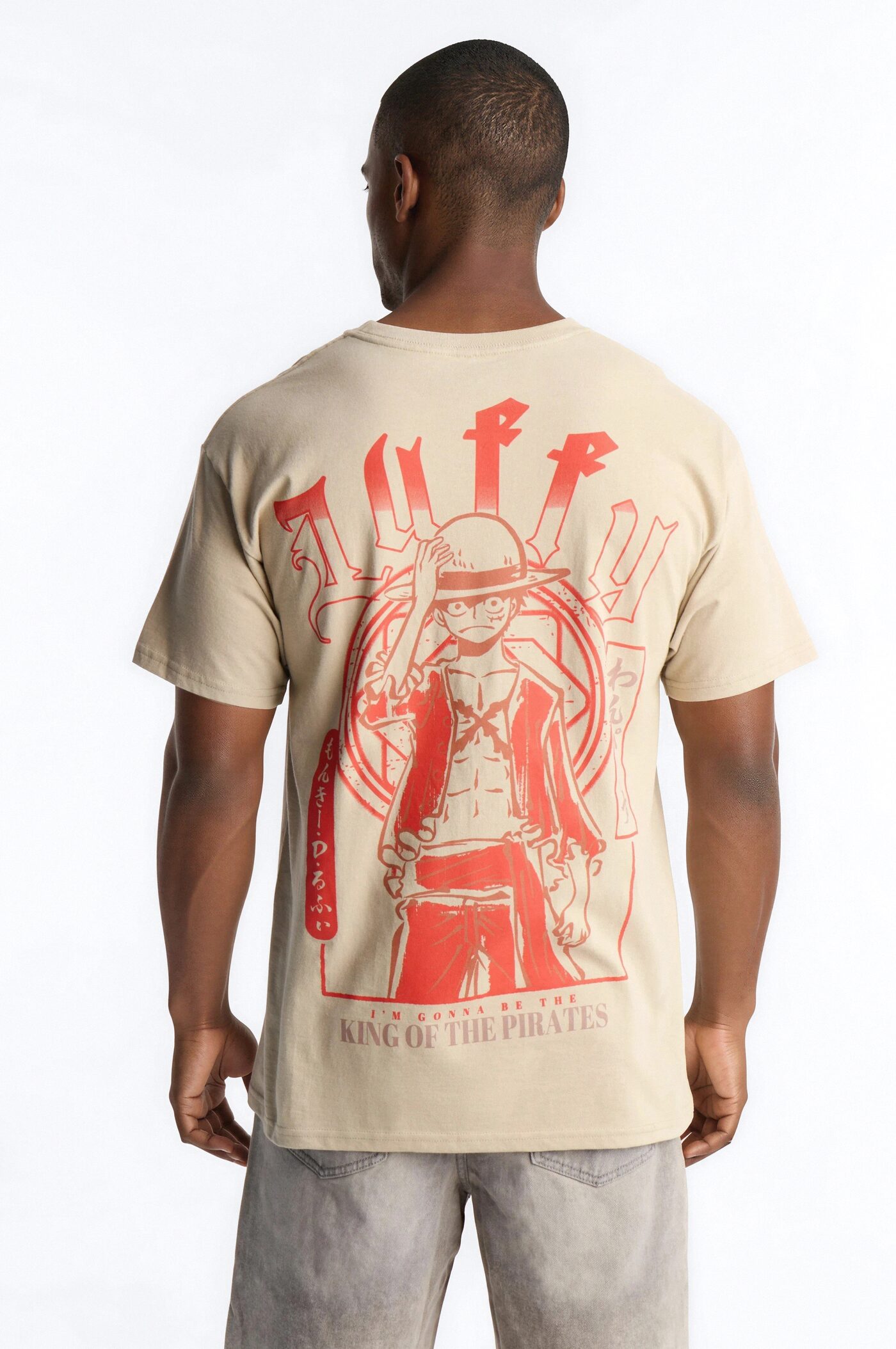 One Piece Luffy King Of The Pirates Oversized Short Sleeve Tee - Taupe