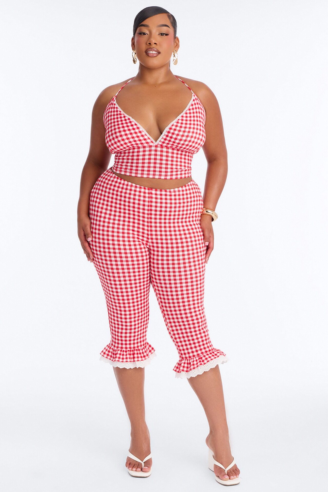 Willow Gingham Halter Capri Set - Red