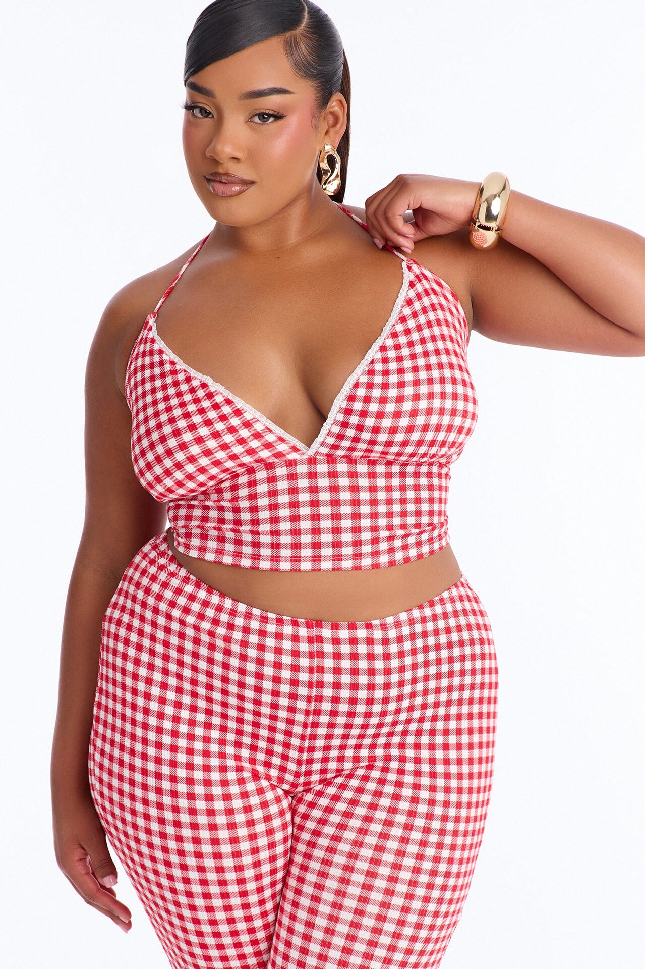 Willow Gingham Halter Capri Set - Red
