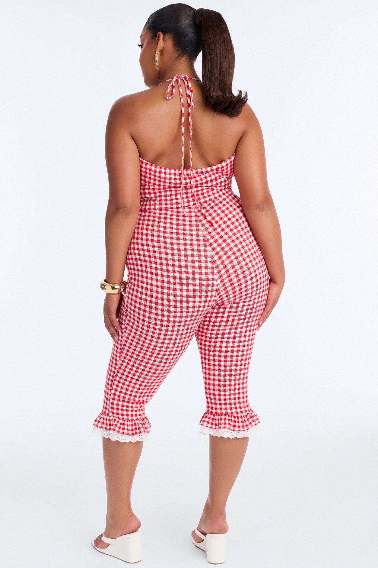 Willow Gingham Halter Capri Set - Red
