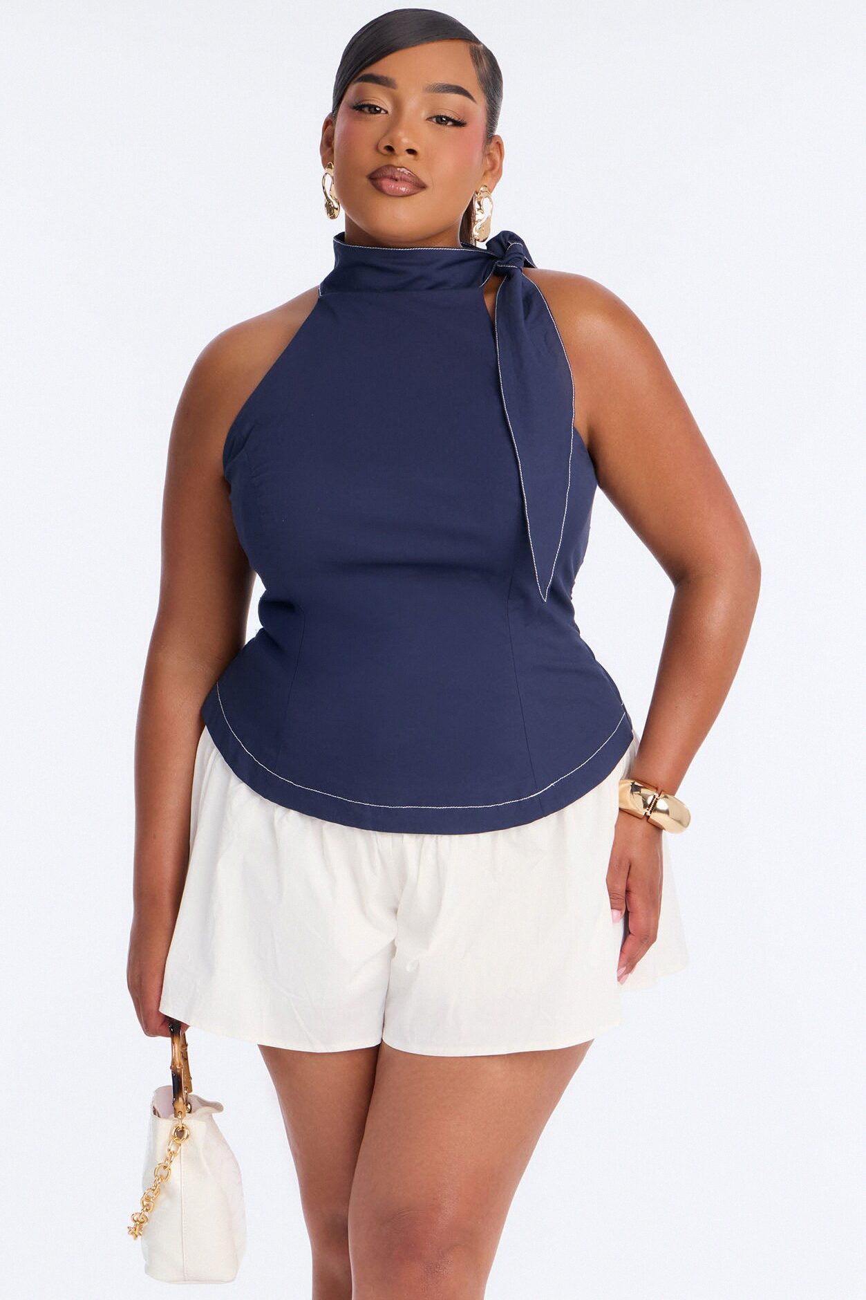 Brunch Date Micro High Neck Romper - Navy