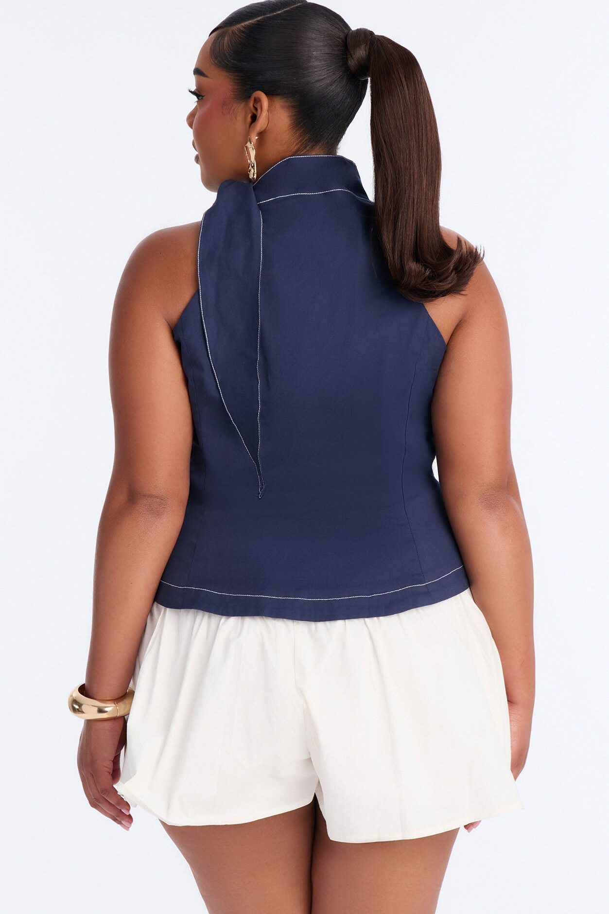 Brunch Date Micro High Neck Romper - Navy