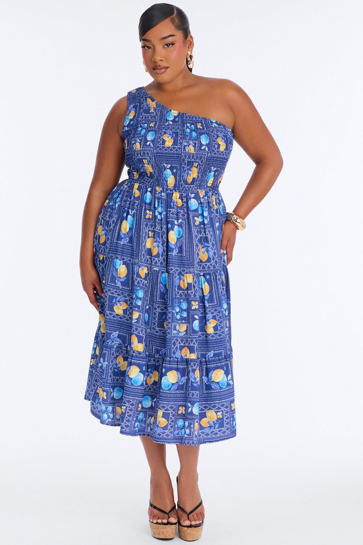 Peachy Keen Print Midi Dress - Blue/combo