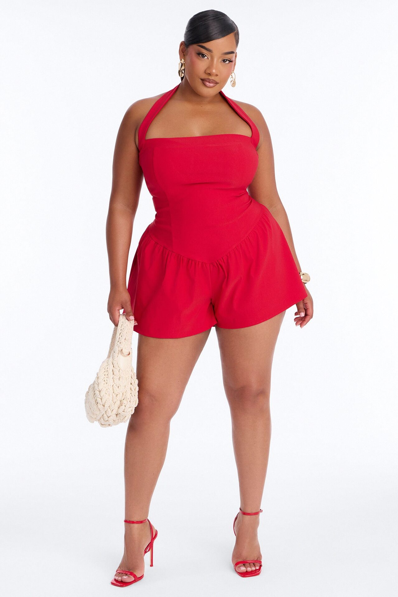 Willa Bubble Halter Romper - Red