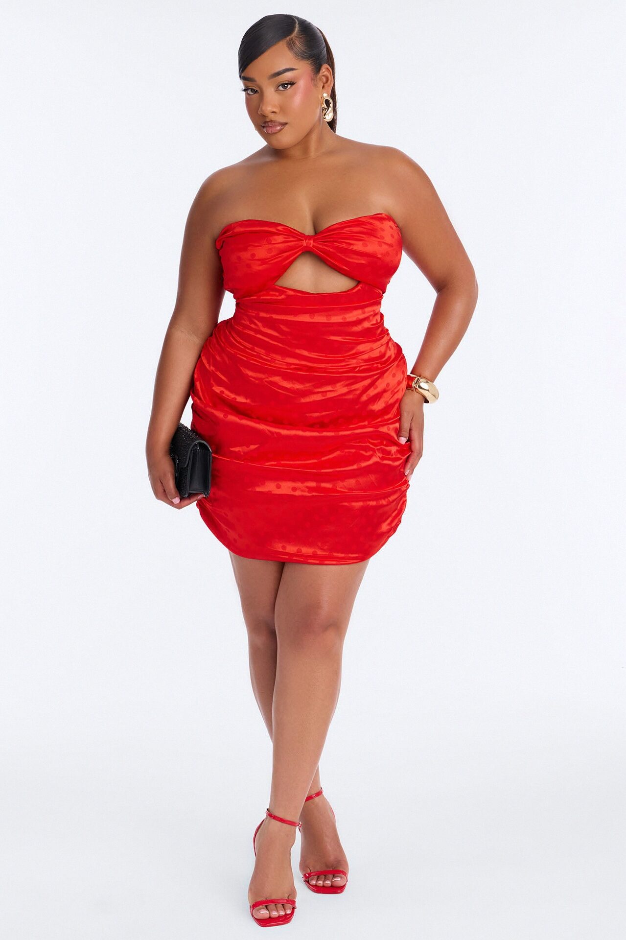 Sutton Strapless Satin Mini Dress - Red