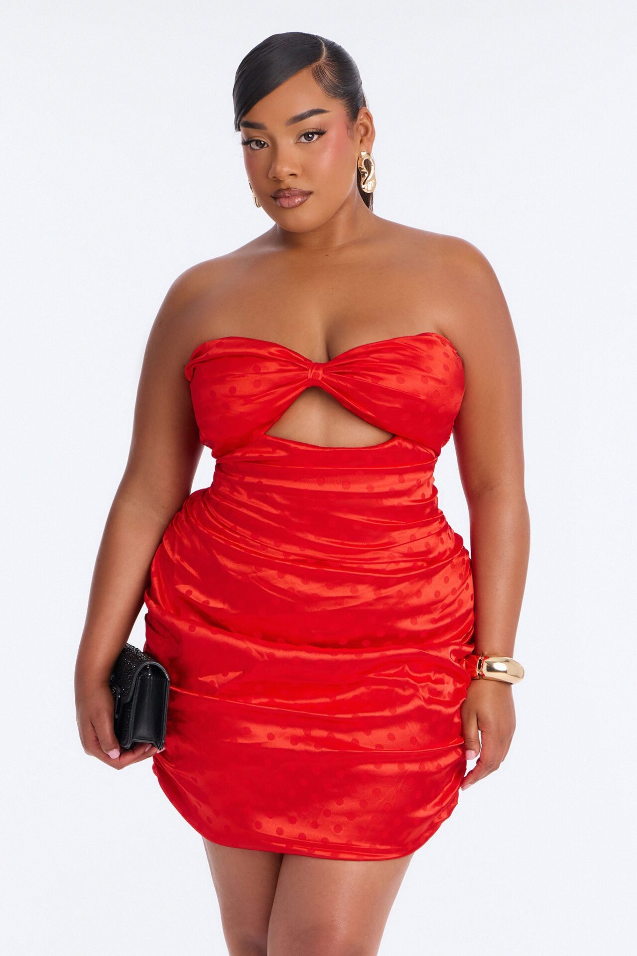 Sutton Strapless Satin Mini Dress - Red