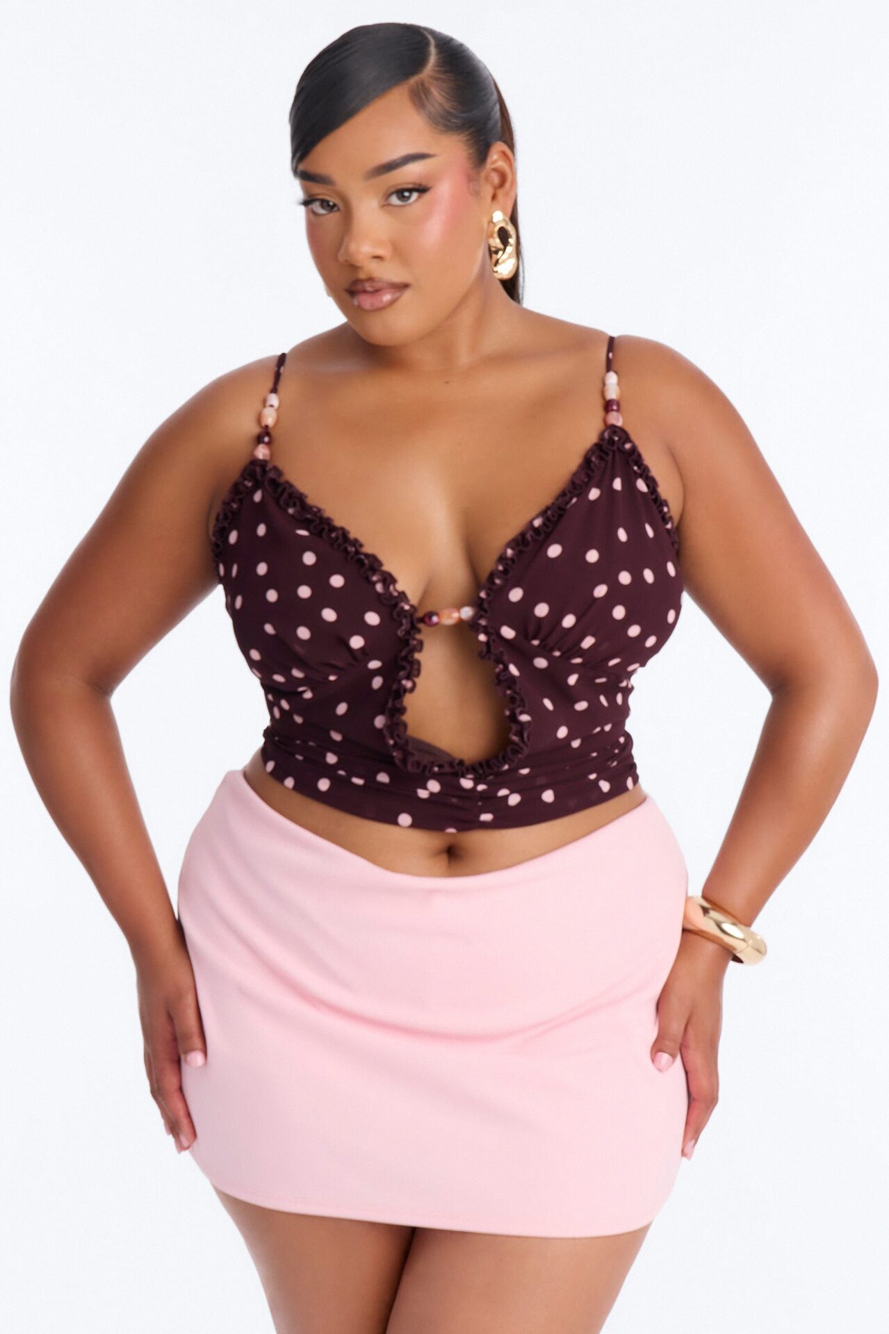 Touch Of Summer Polka Dot Chiffon Top - Brown/combo