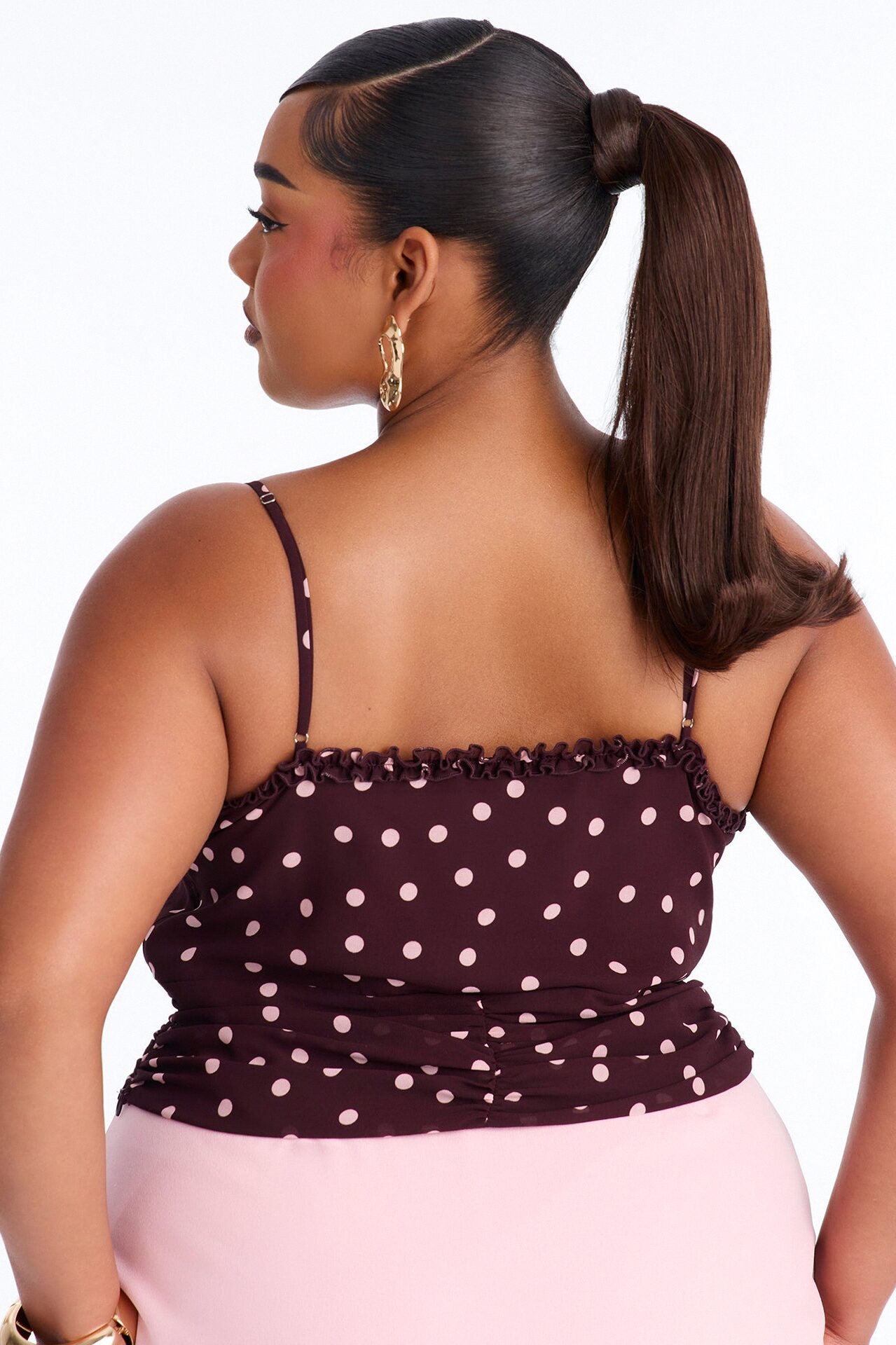Touch Of Summer Polka Dot Chiffon Top - Brown/combo