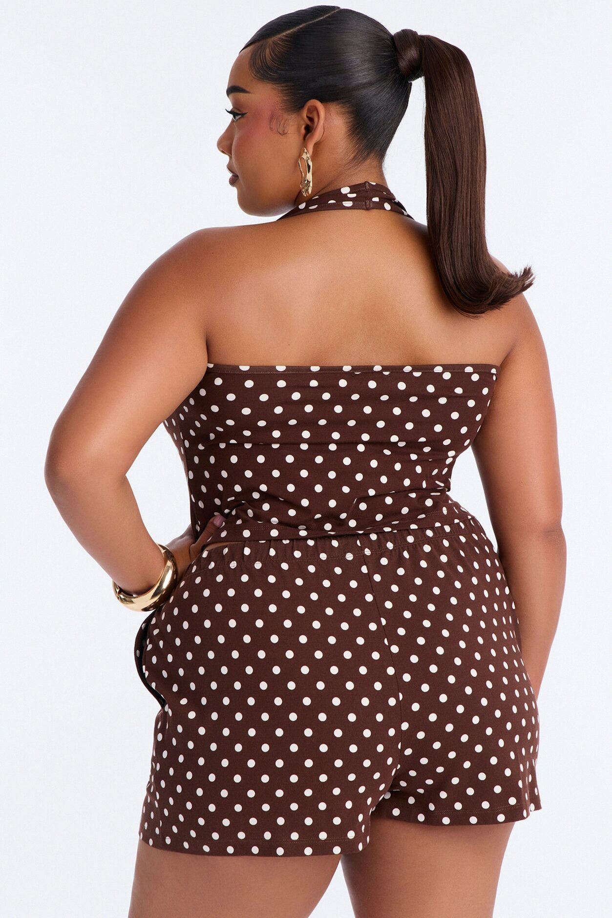 Sarah Polka Dot Halter Short Set - Brown