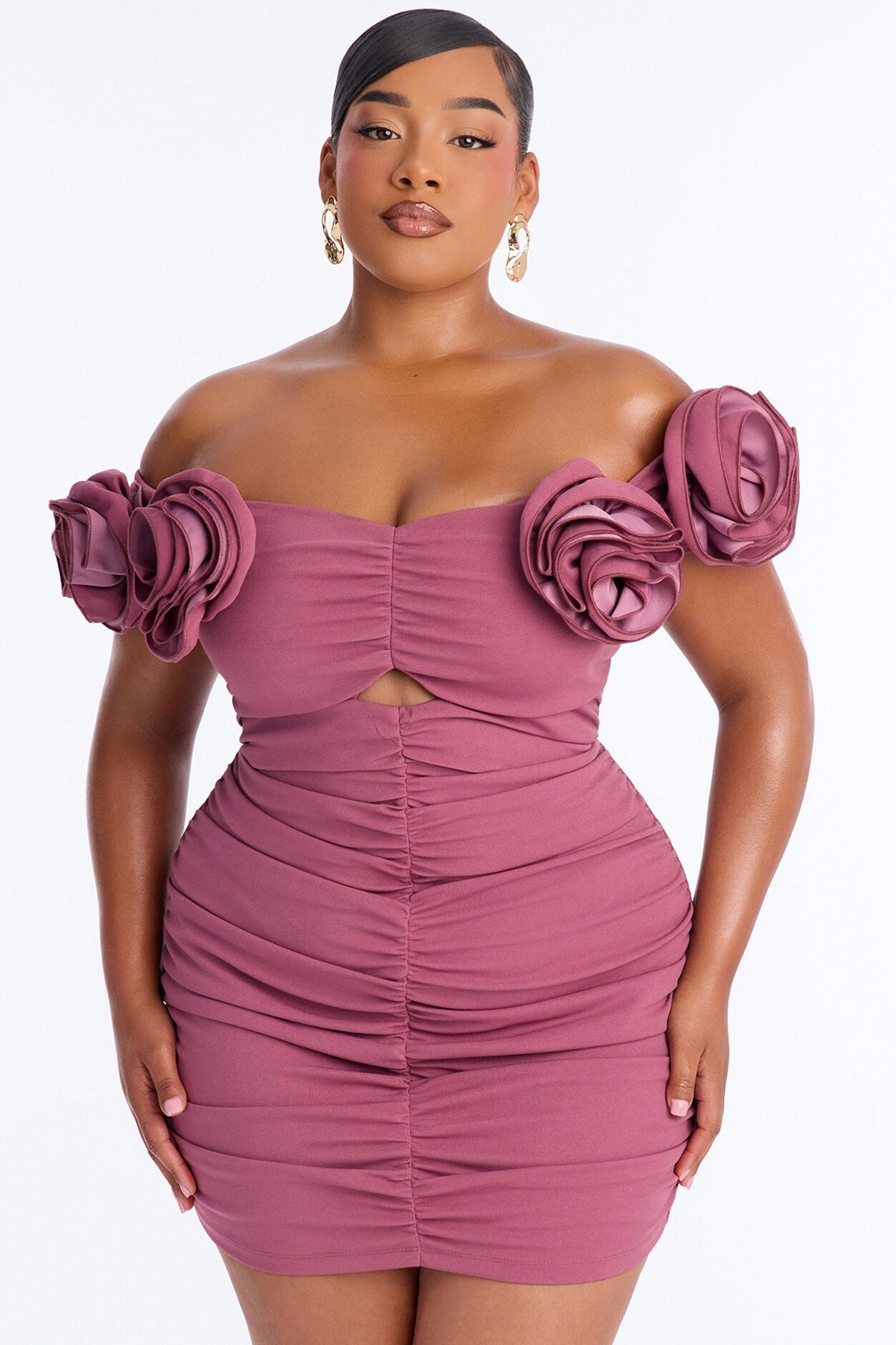 Rosalie Off Shoulder Mini Dress - Mauve