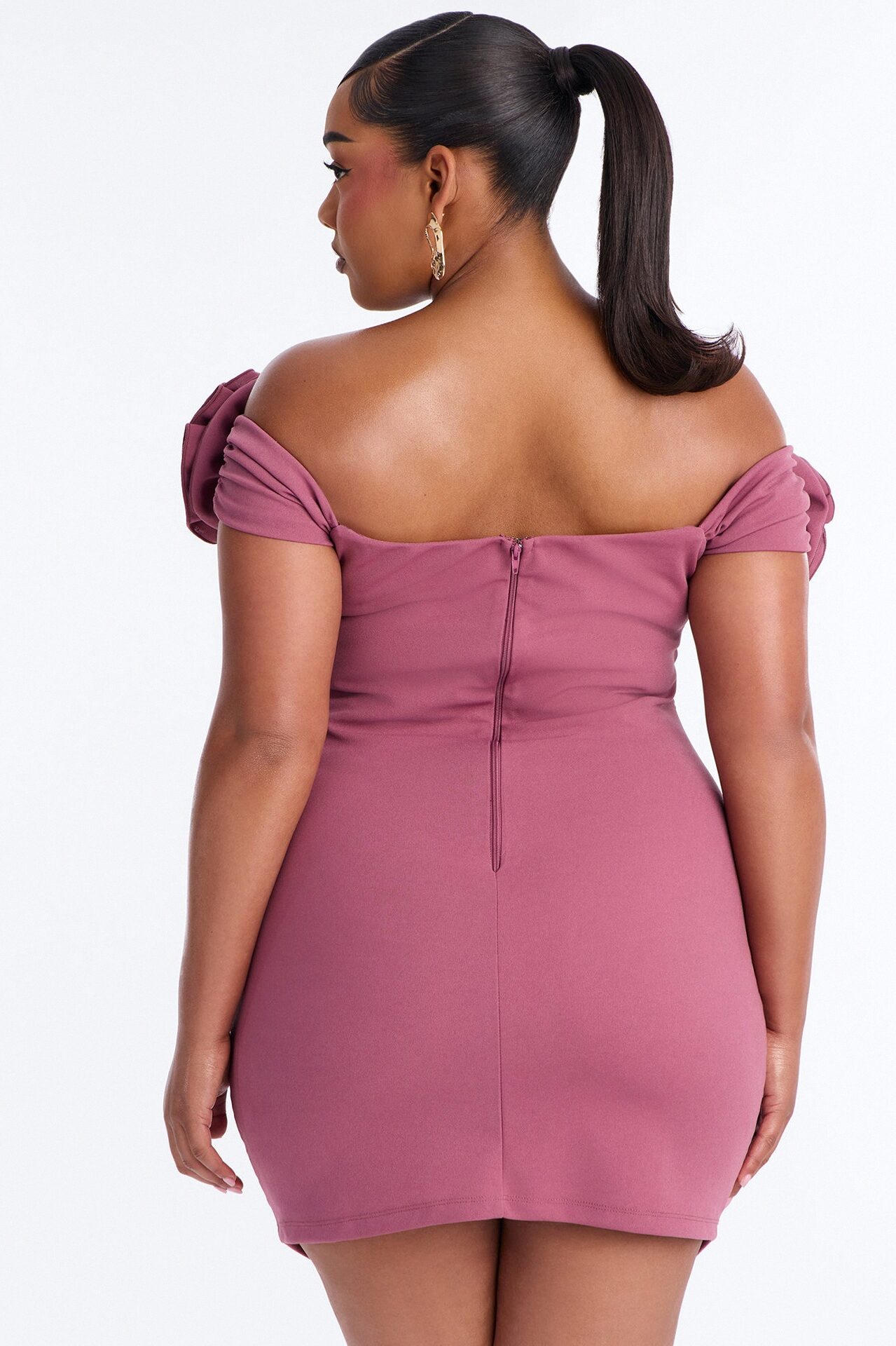 Rosalie Off Shoulder Mini Dress - Mauve