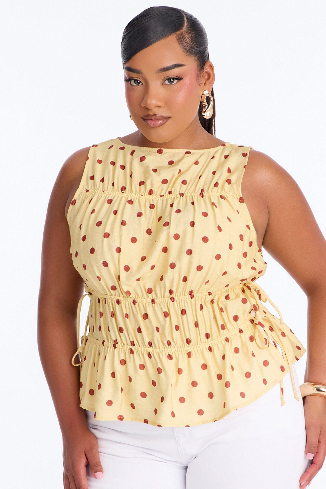 Spot Me If You Can Polka Dot Linen Top - Yellow/combo
