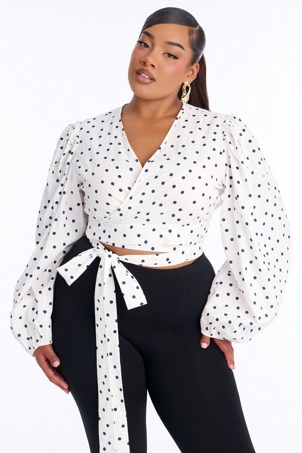 Scene Stealer Polka Dot Tie Waist Linen Top - White/combo