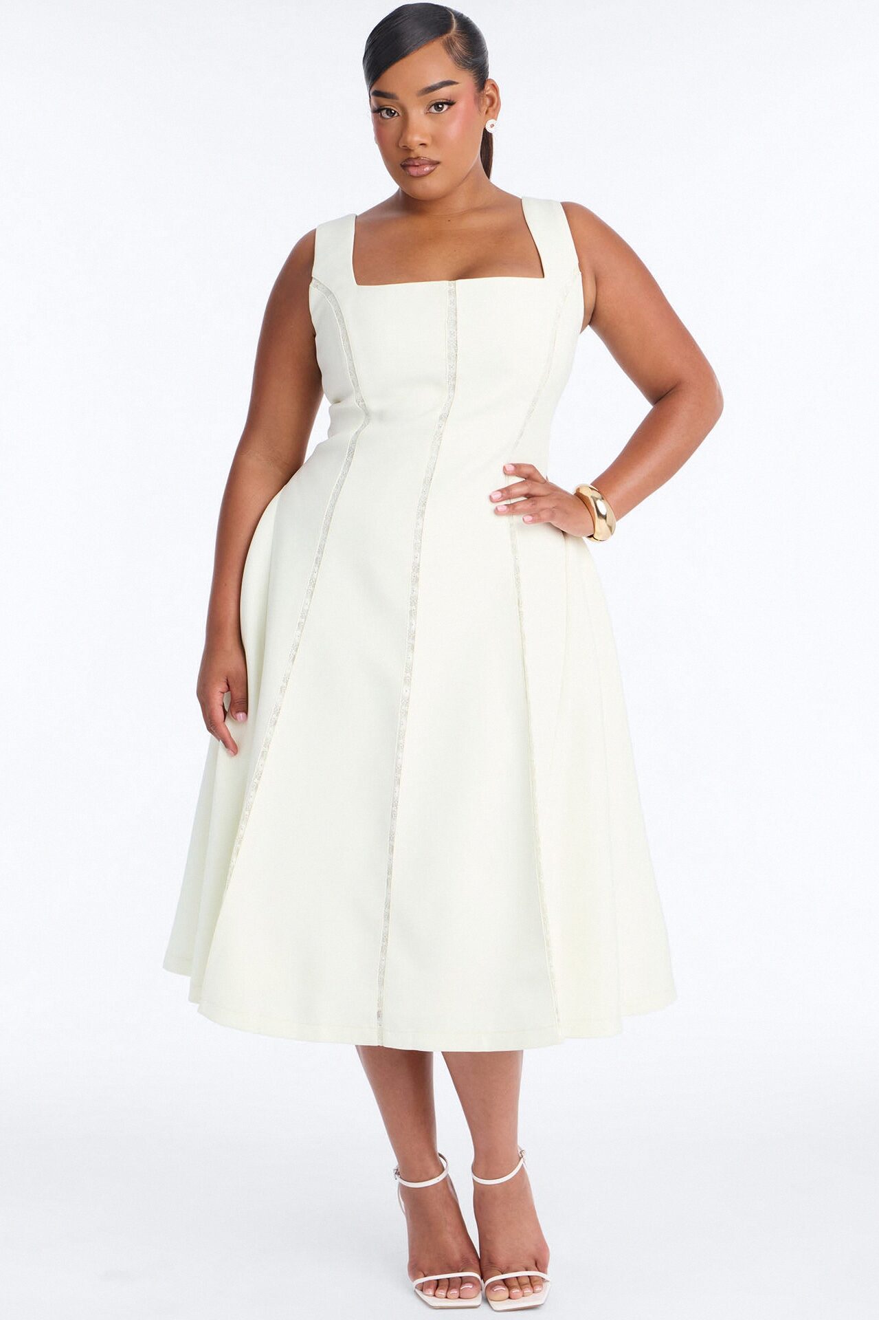 Annabeth Lace Trim Midi Dress - White