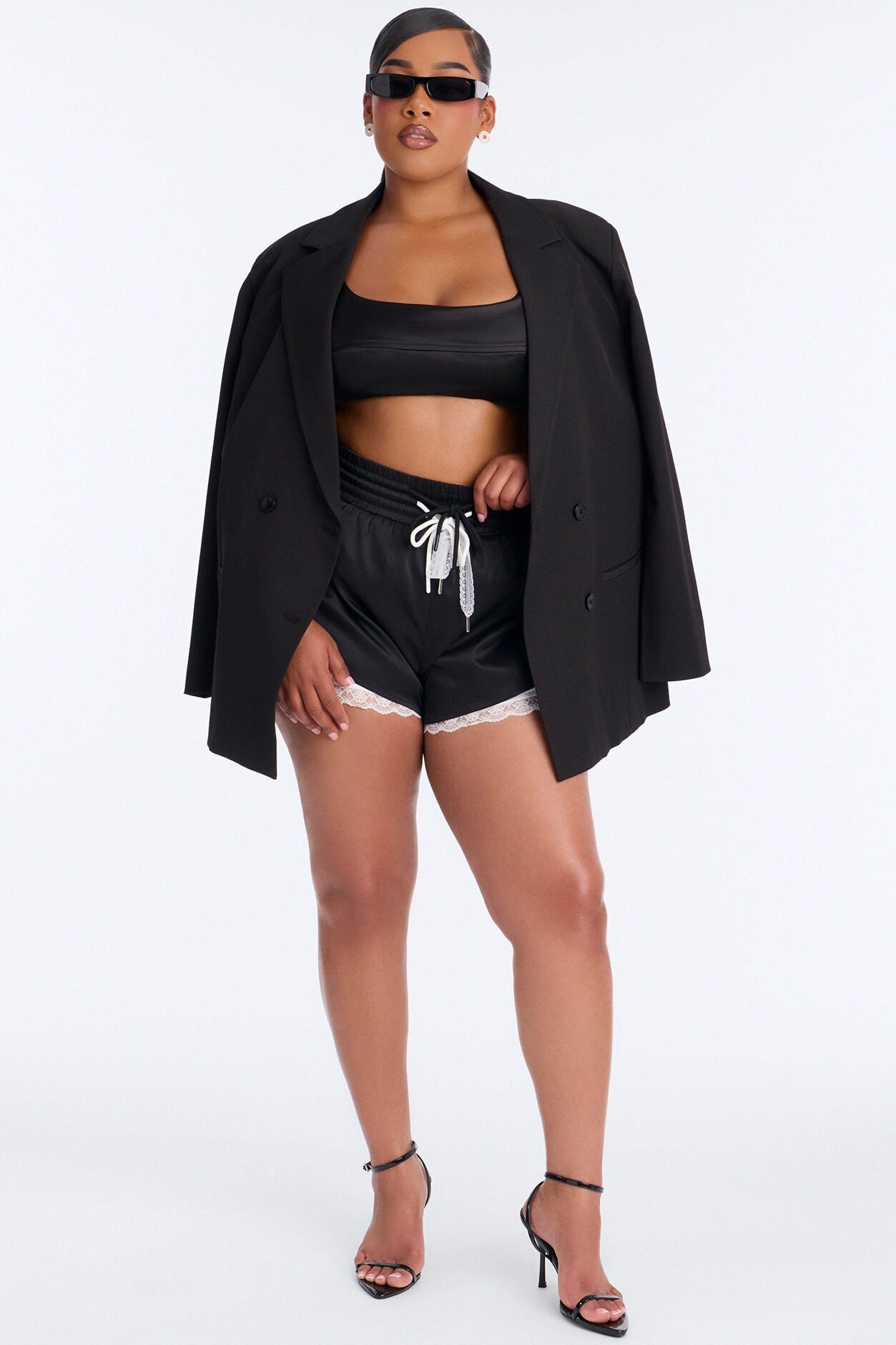 Marnie Lace Trim Bloomer Track Short - Black/combo