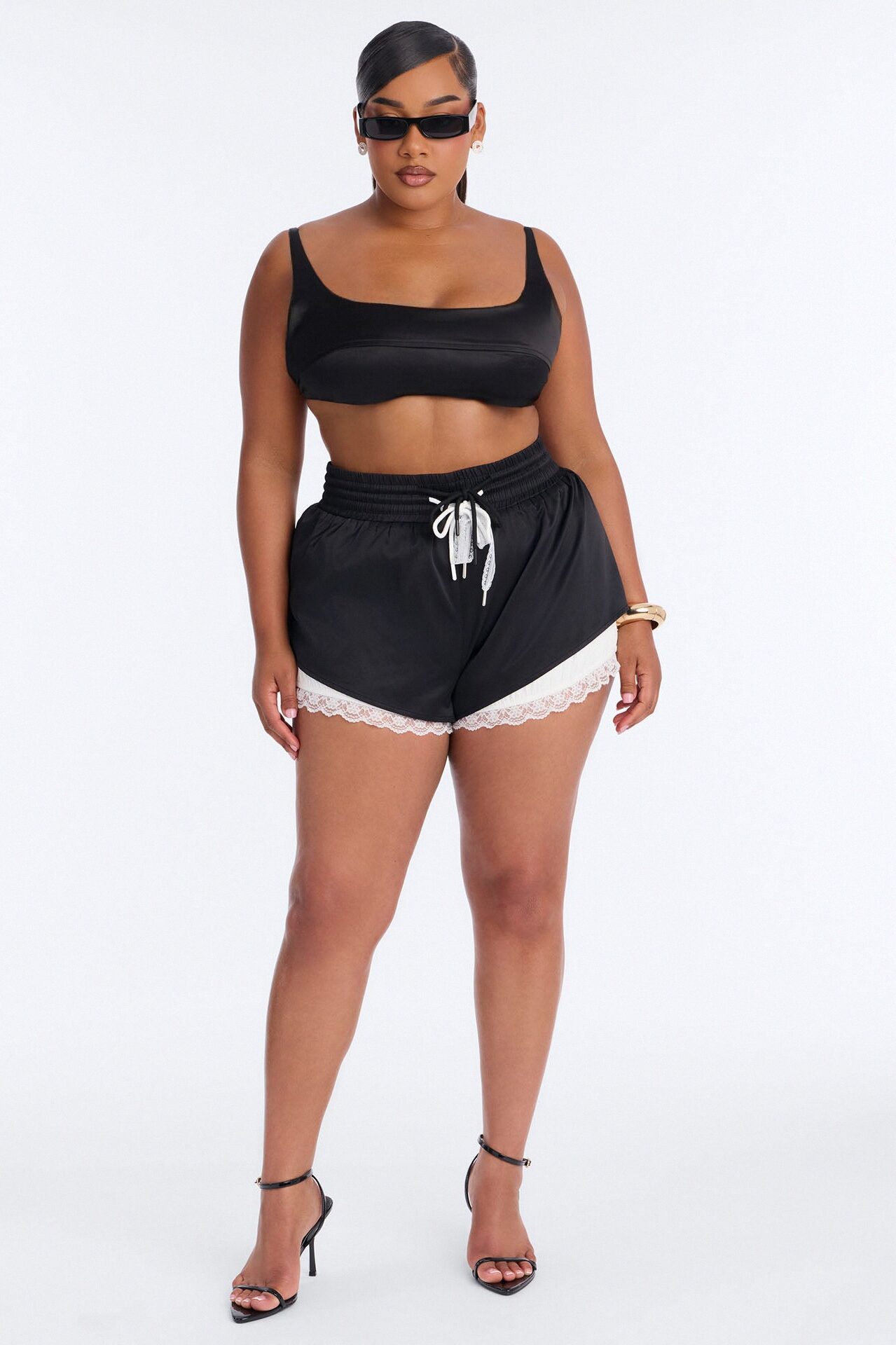 Marnie Lace Trim Bloomer Track Short - Black/combo