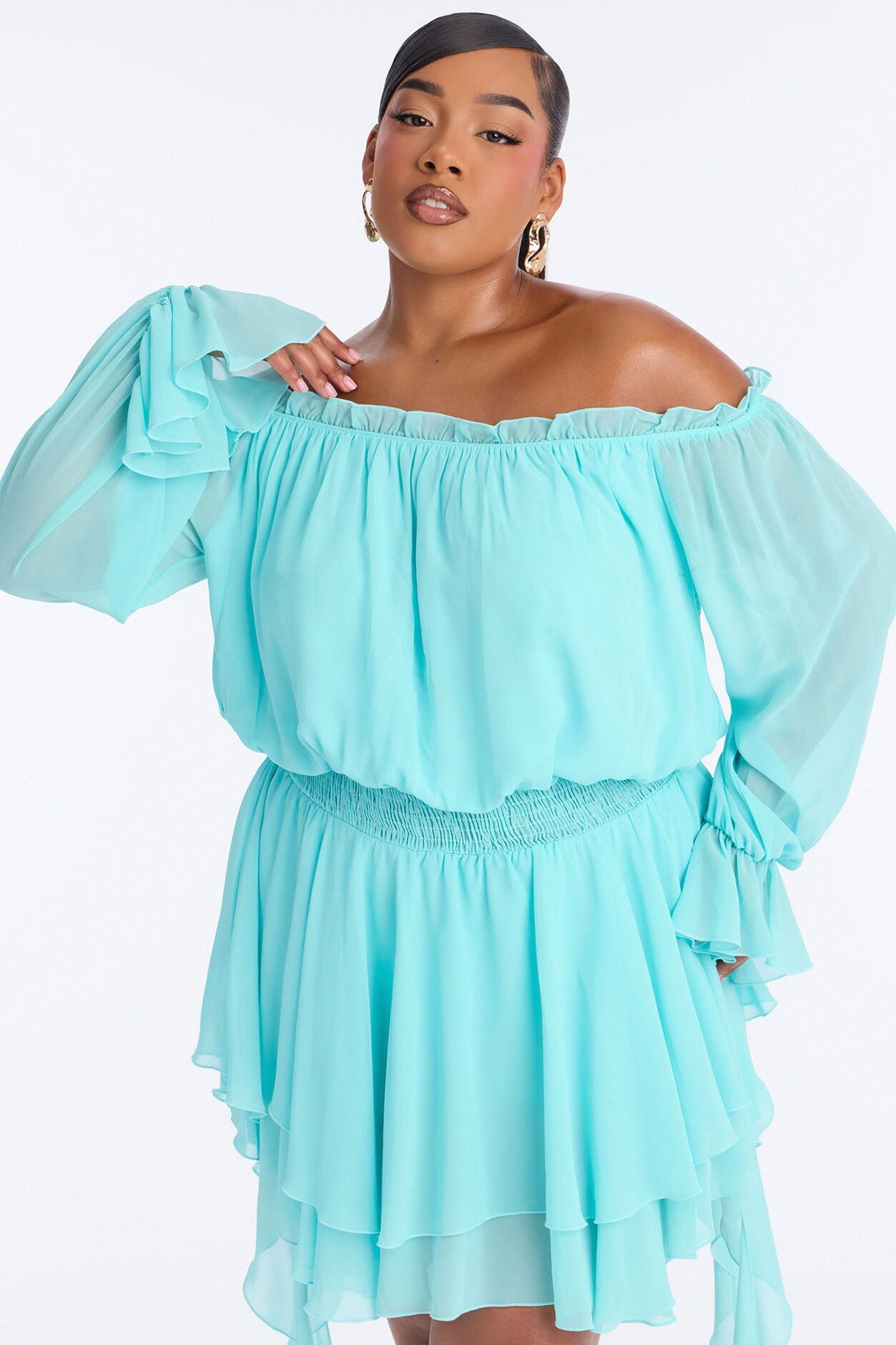 Paulina Ruffle Chiffon Mini Dress - Blue