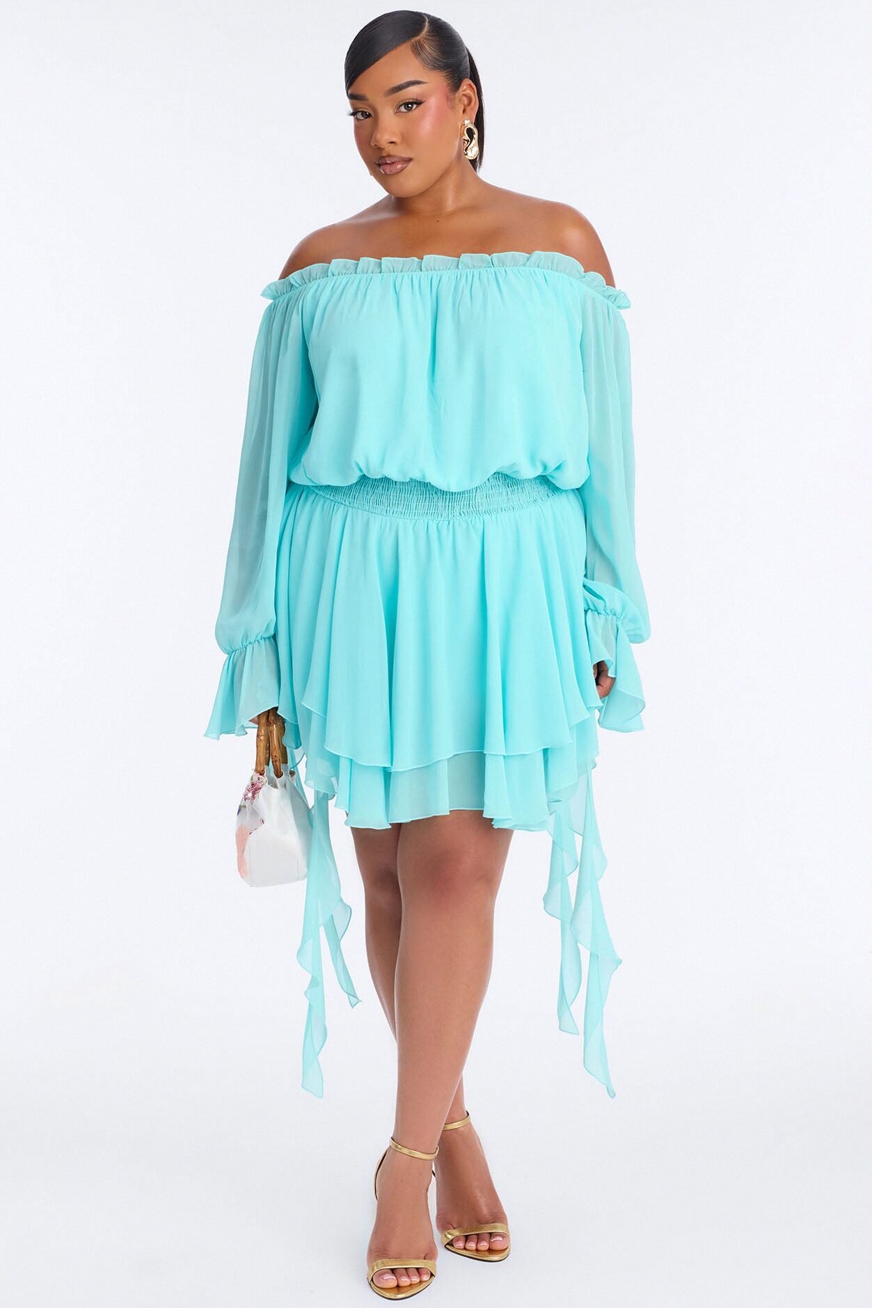 Paulina Ruffle Chiffon Mini Dress - Blue
