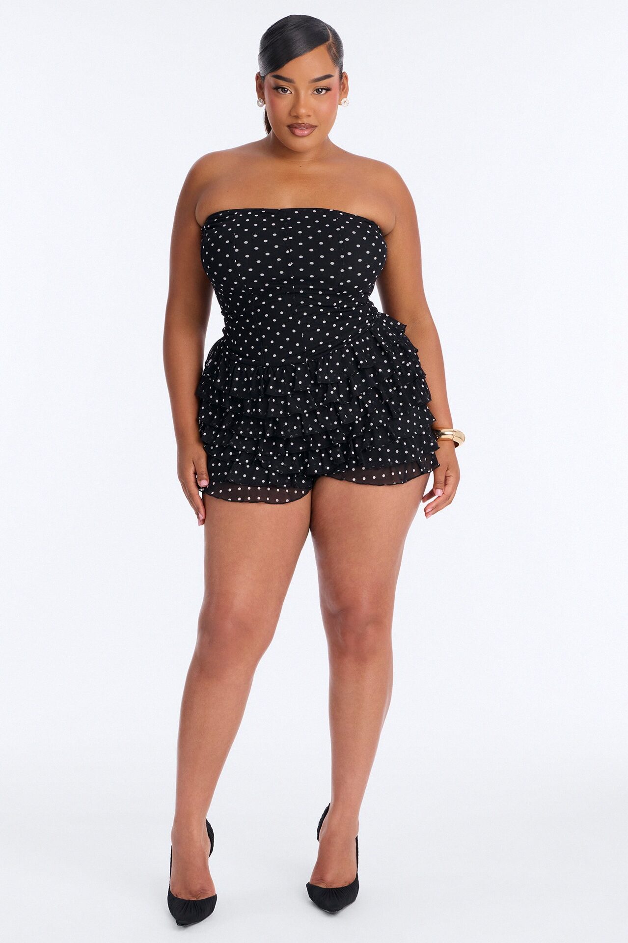 Jennice Polka Dot Micro Romper - Black