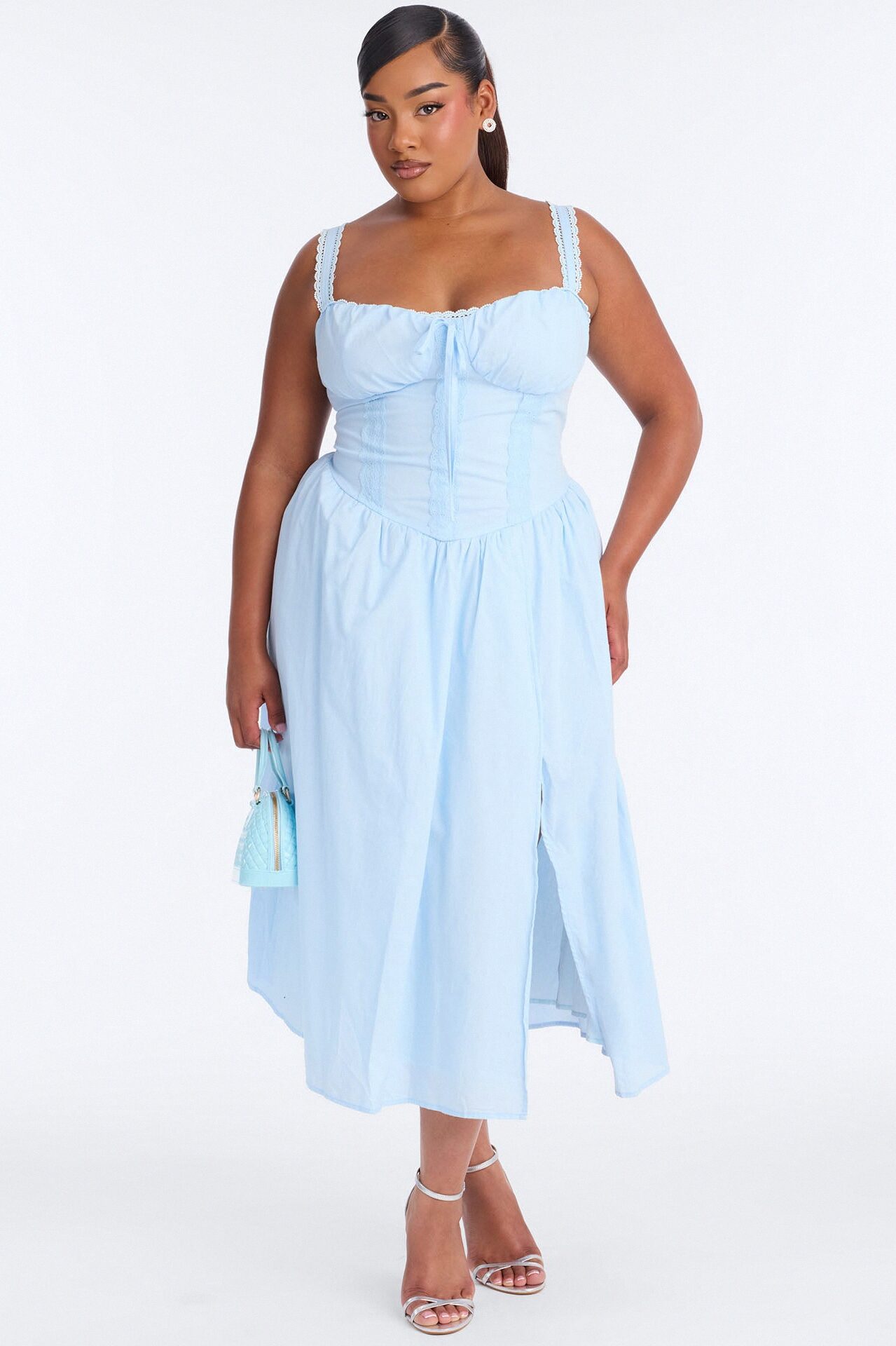 Scarlett Pleated Poplin Midi Dress - Blue