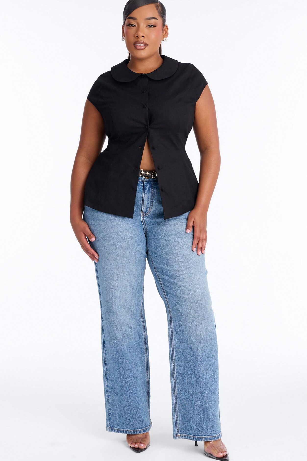 Little Cute Moment Tie Back Linen Shirt - Black