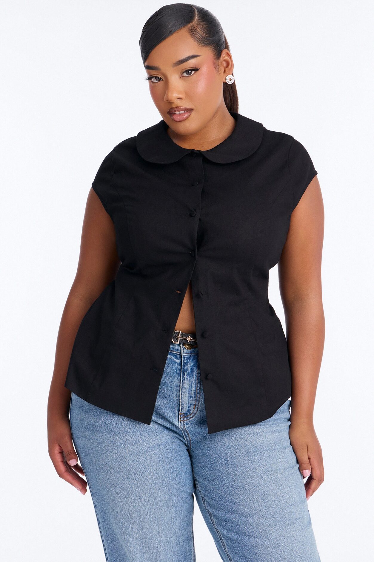 Little Cute Moment Tie Back Linen Shirt - Black