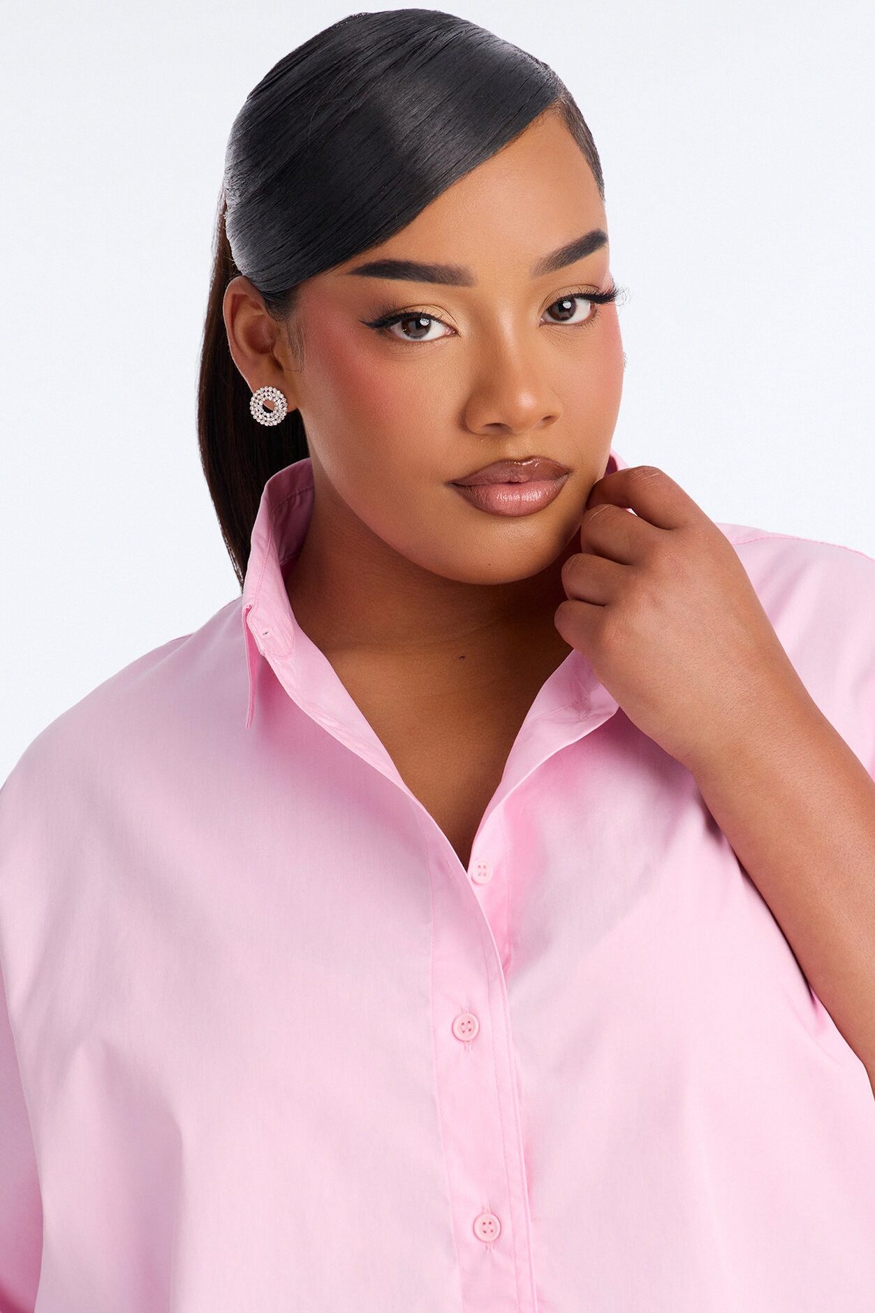 Sancie Oversized Poplin Button Up Shirt - Pink