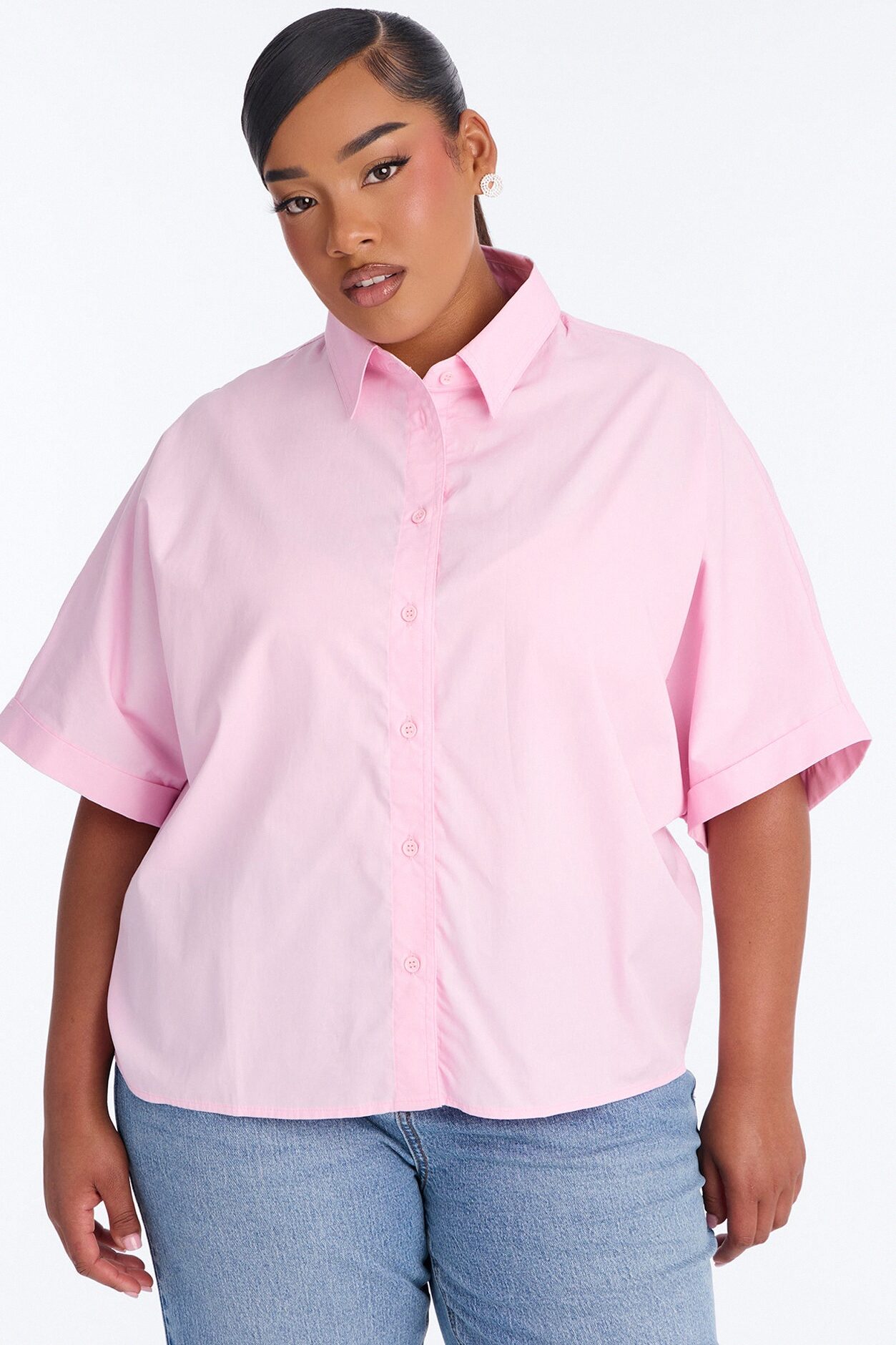 Sancie Oversized Poplin Button Up Shirt - Pink