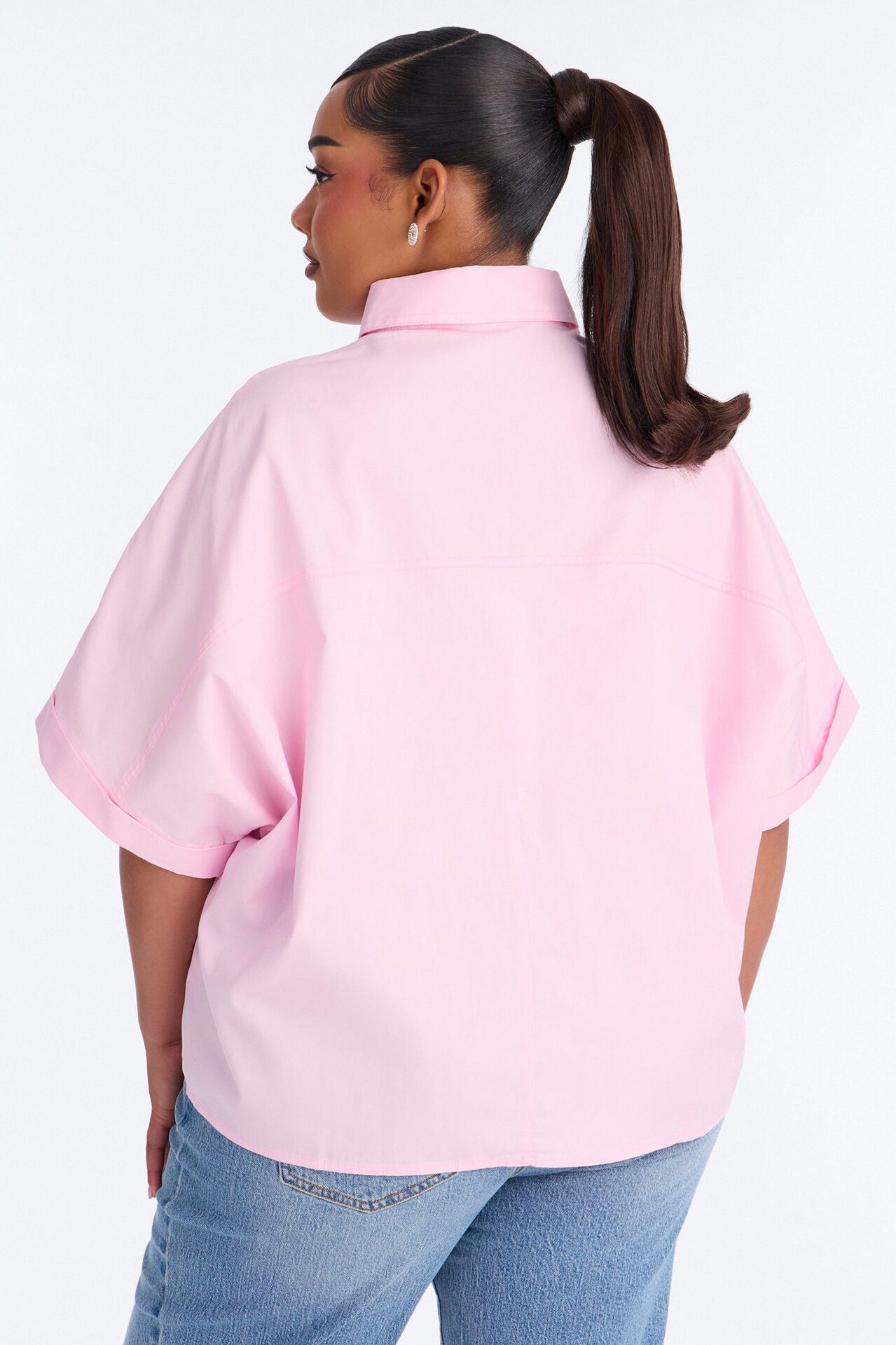 Sancie Oversized Poplin Button Up Shirt - Pink