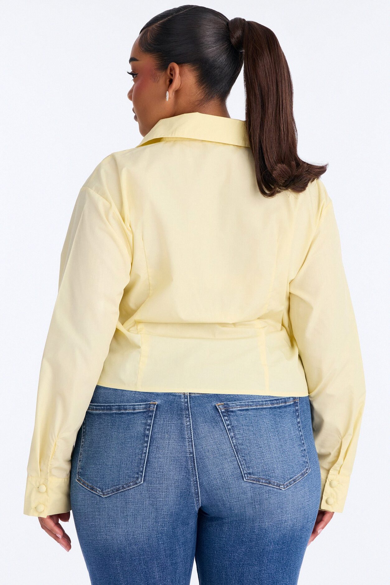 Late For Work Asymmetrical Poplin Shirt - Butter Yellow