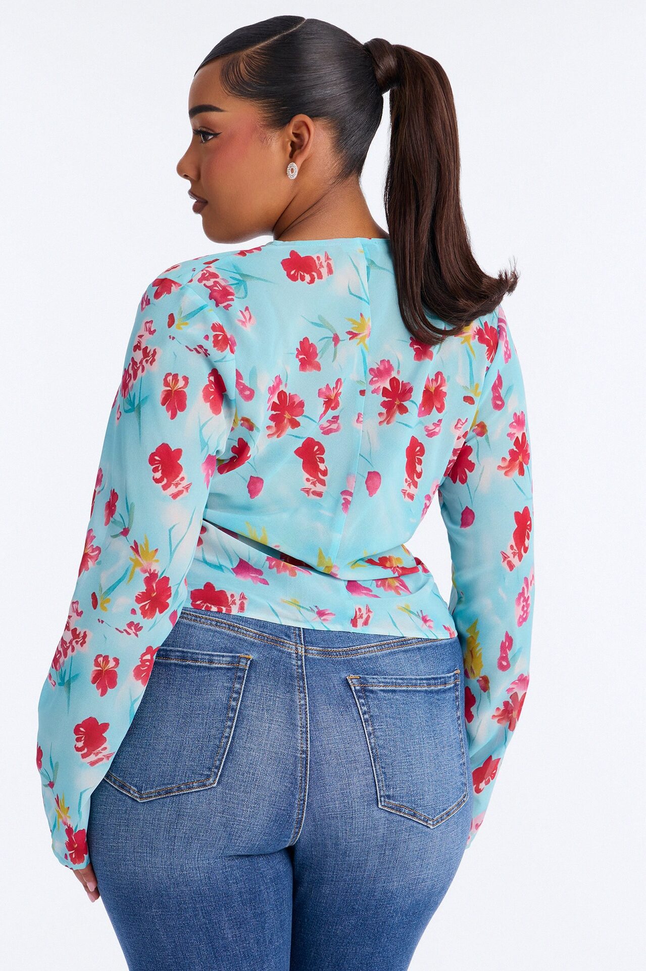Chloe Cowl Neck Floral Chiffon Blouse - Blue/combo