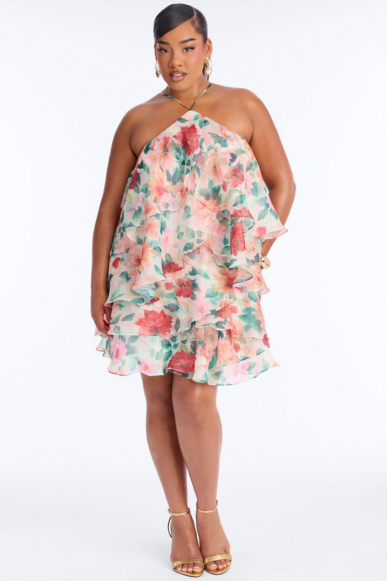 Haisley Floral Organza Mini Dress - Orange/combo