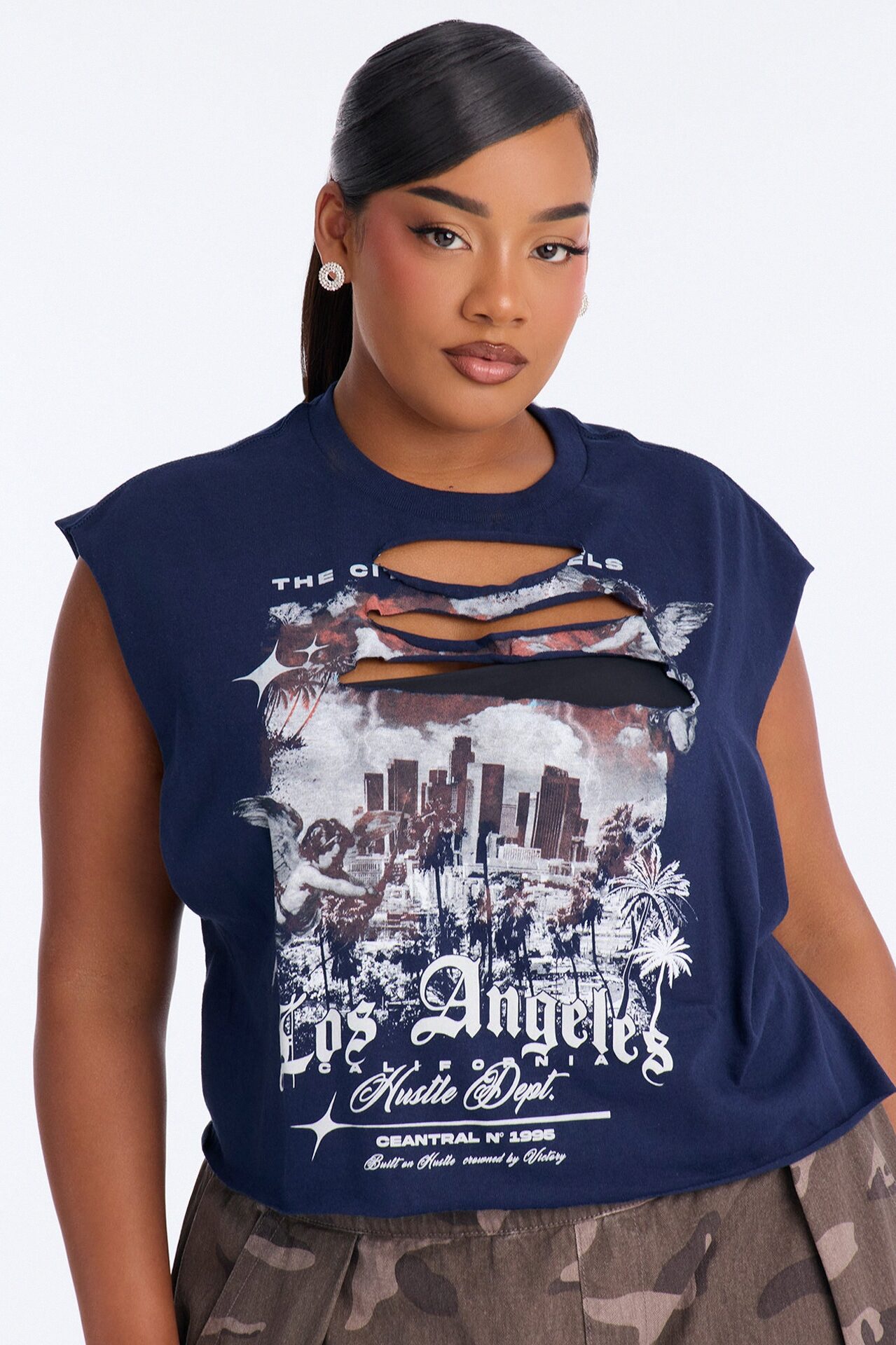 Los Angeles Slash Crop Muscle Tee - Navy