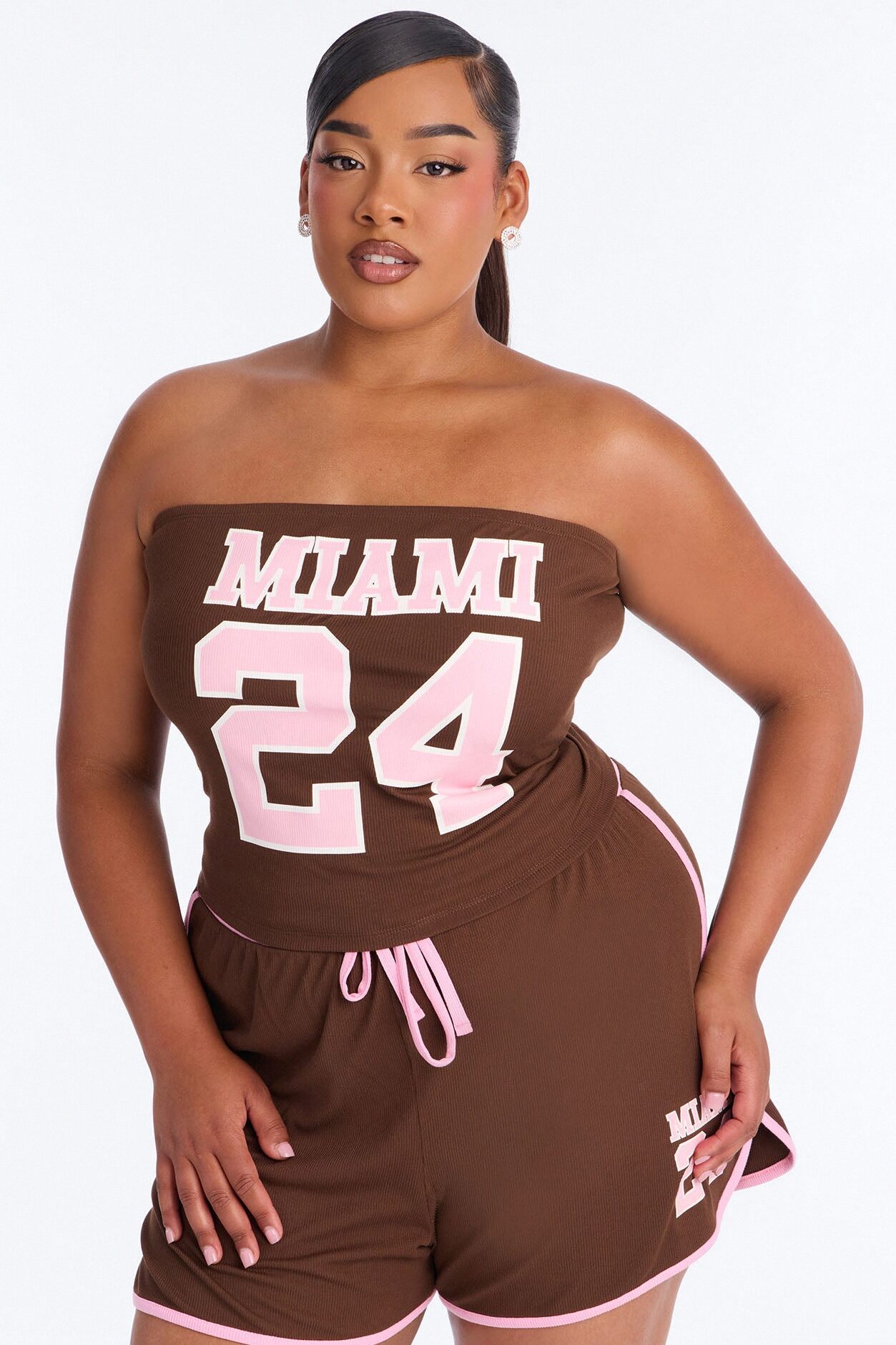 Miami 24 Ribbed Short Set - Brown