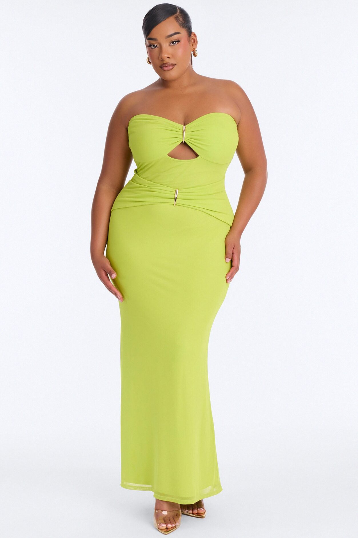 Tropical Bliss Solid Cut Out Mesh Maxi Dress - Chartreuse