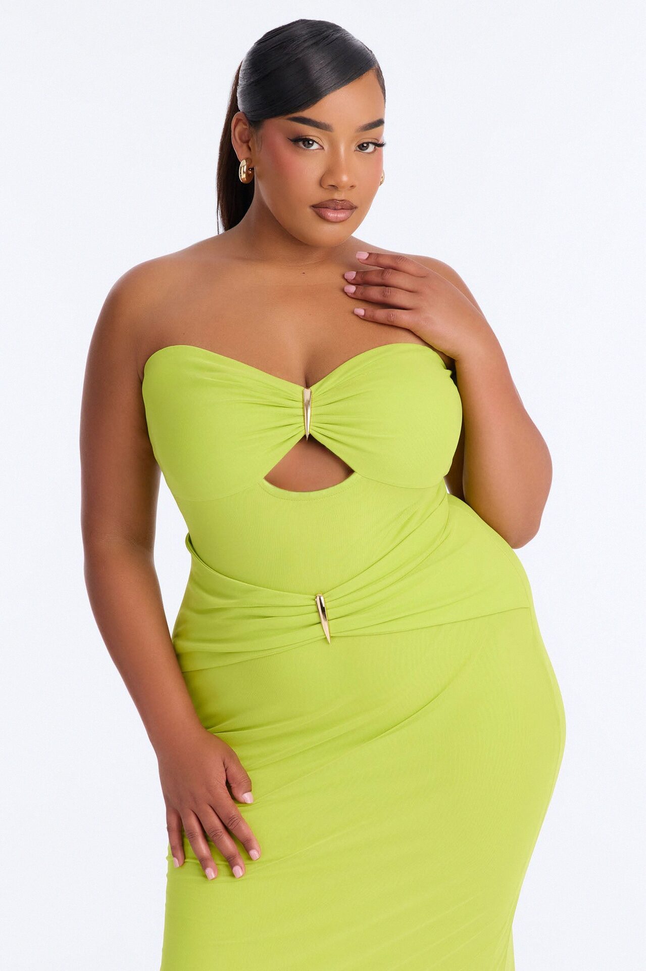 Tropical Bliss Solid Cut Out Mesh Maxi Dress - Chartreuse