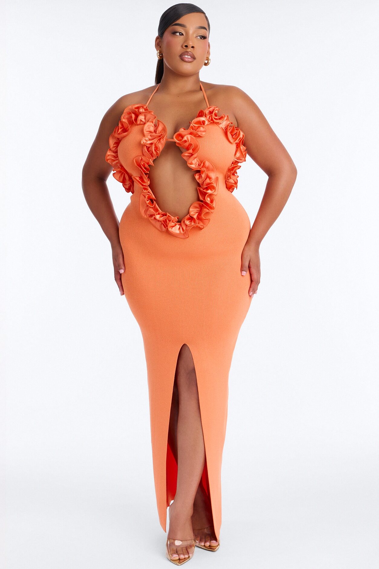 Runaway Ruffle Sweater Maxi Dress - Orange
