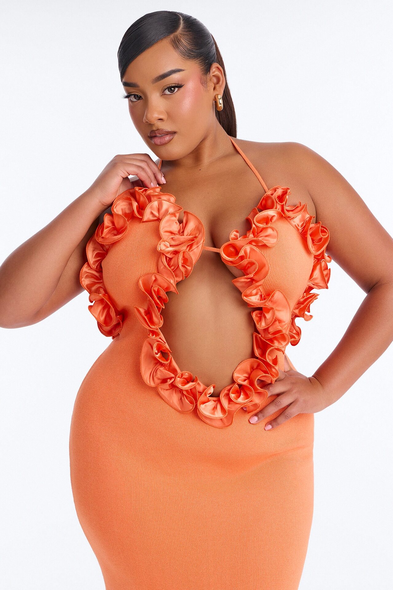 Runaway Ruffle Sweater Maxi Dress - Orange