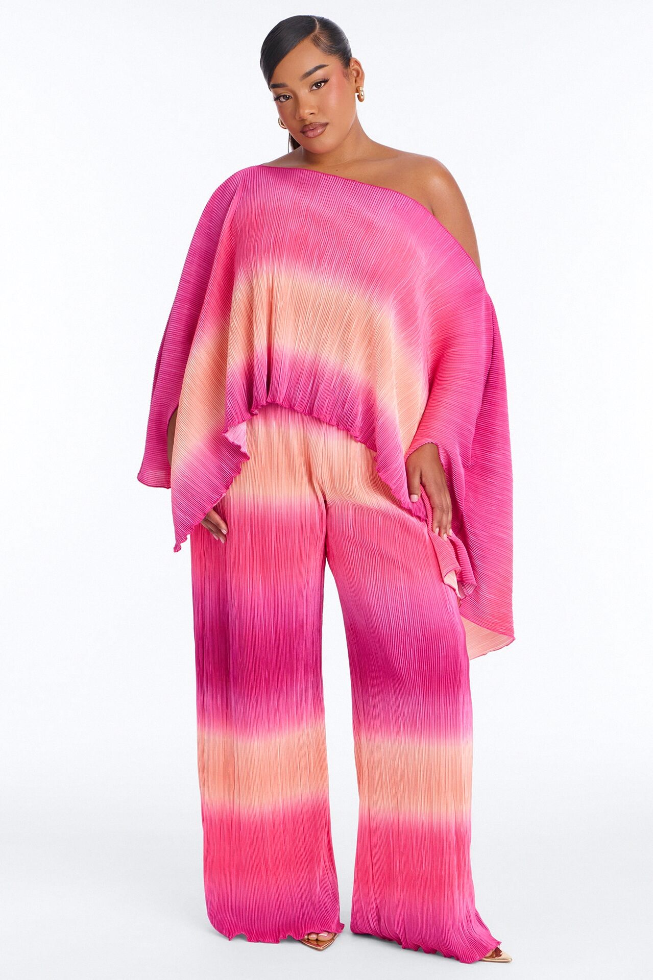 Horizon Glow Off Shoulder Ombre Pant Set - Hot Pink/combo