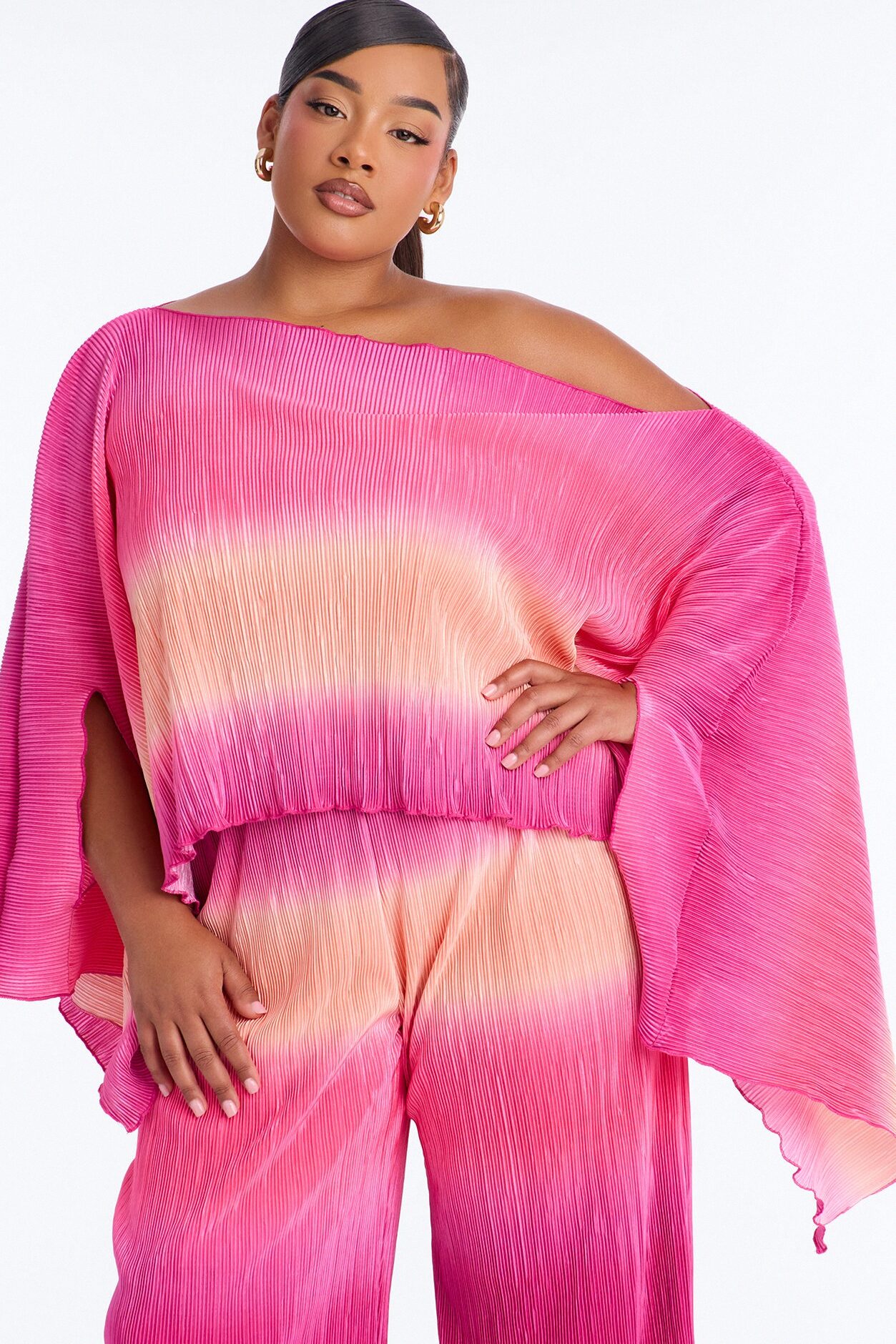 Horizon Glow Off Shoulder Ombre Pant Set - Hot Pink/combo