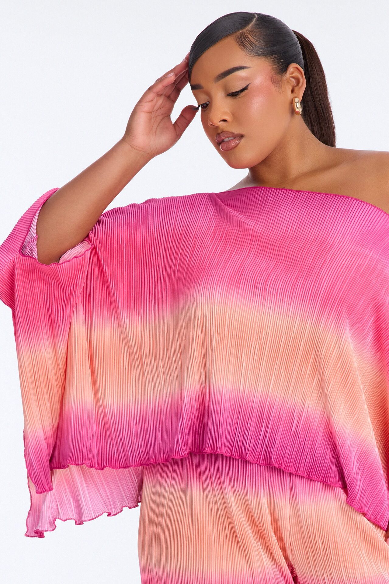 Horizon Glow Off Shoulder Ombre Pant Set - Hot Pink/combo