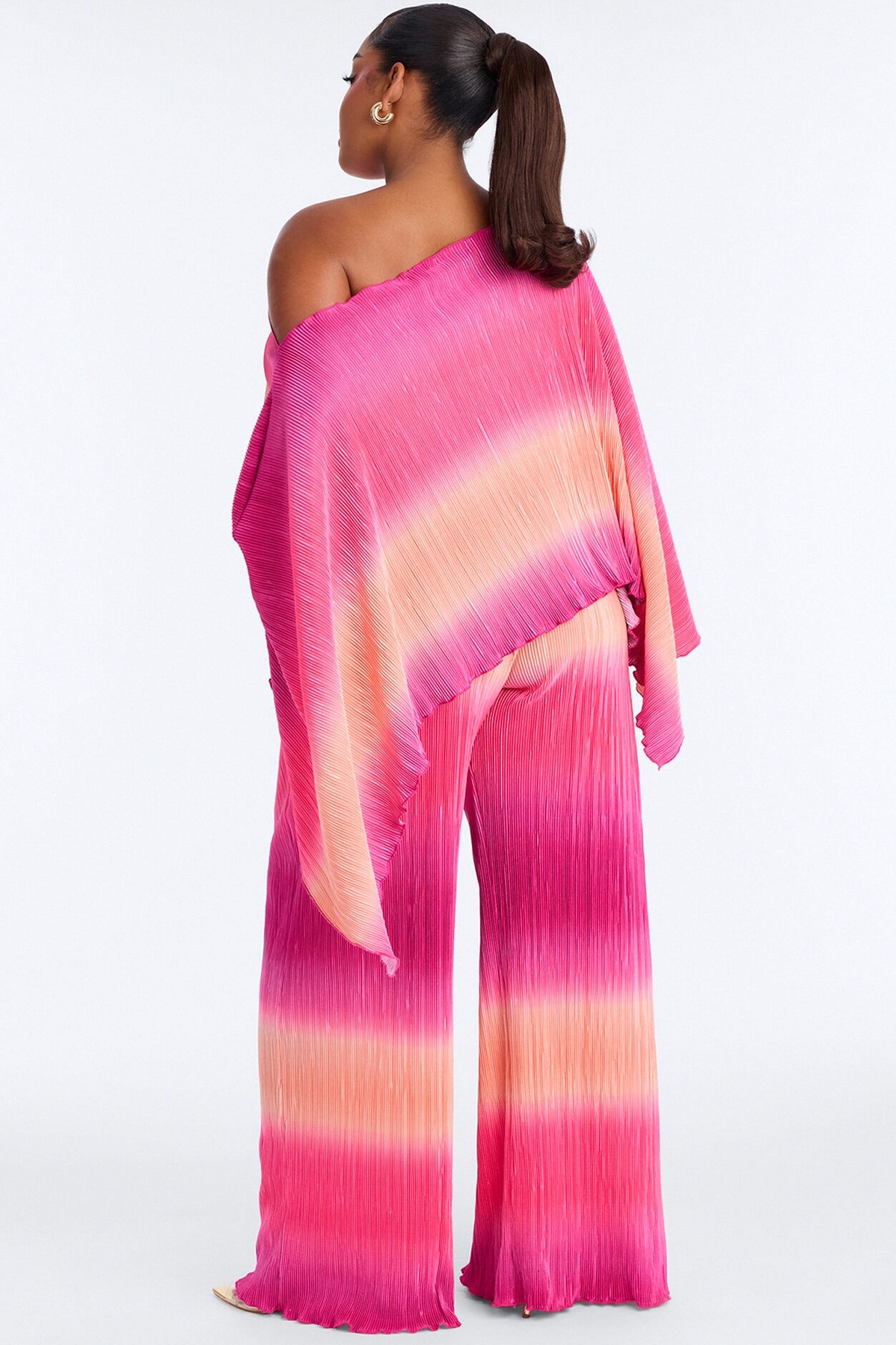 Horizon Glow Off Shoulder Ombre Pant Set - Hot Pink/combo