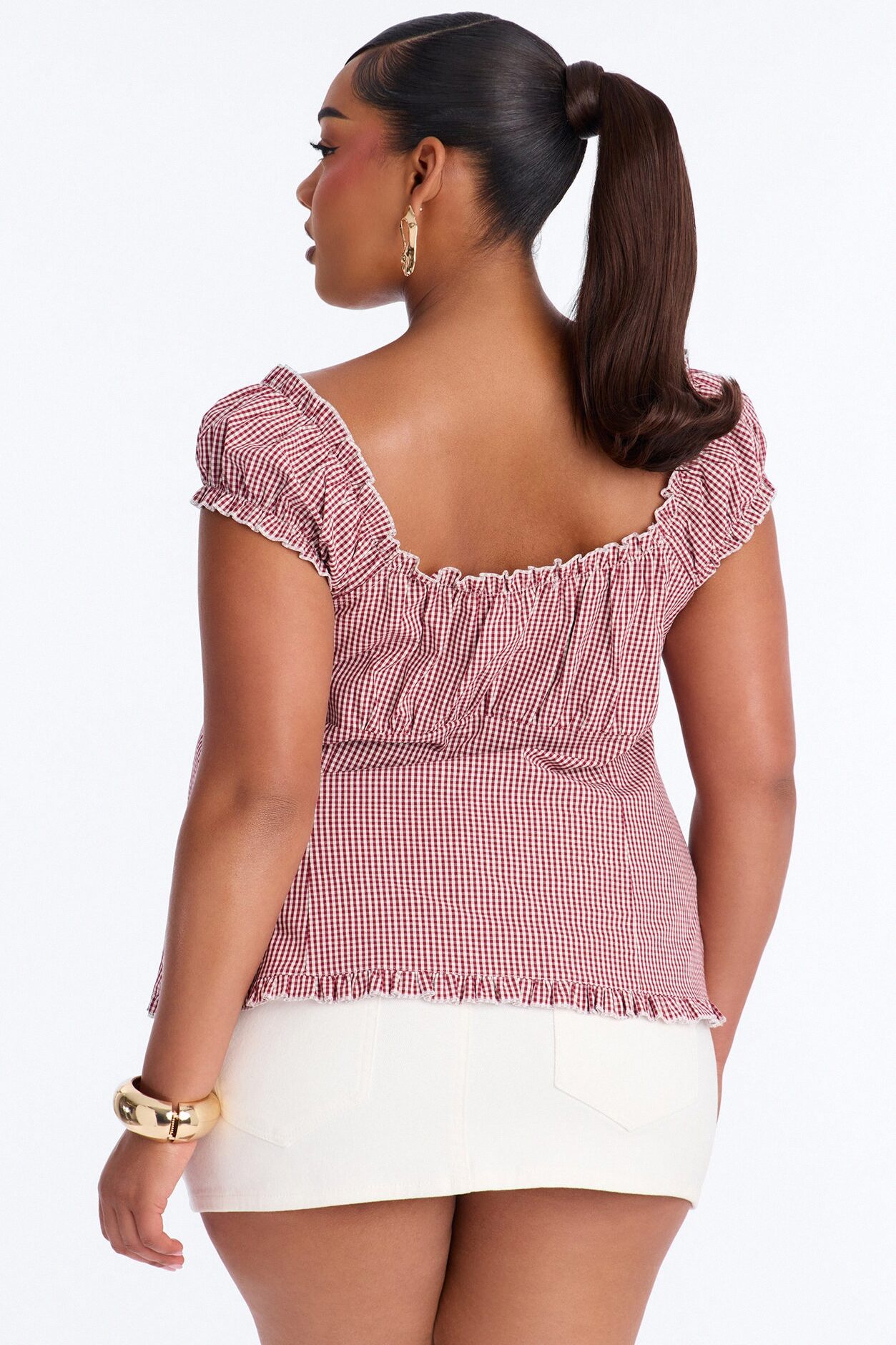 Serene Ruffle Gingham Poplin Shirt - Red/combo