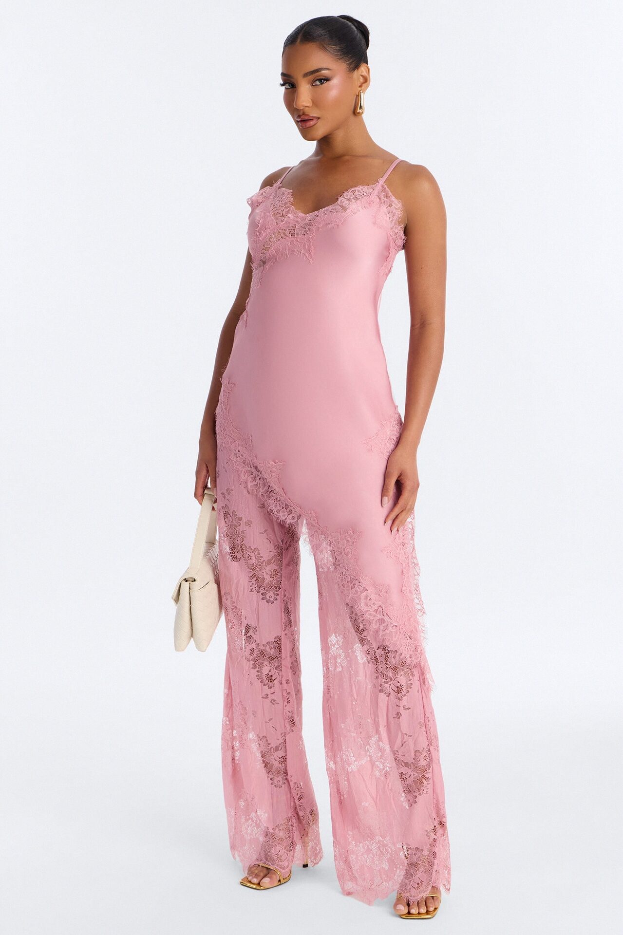 Yasmin Satin Lace Pant Set - Mauve