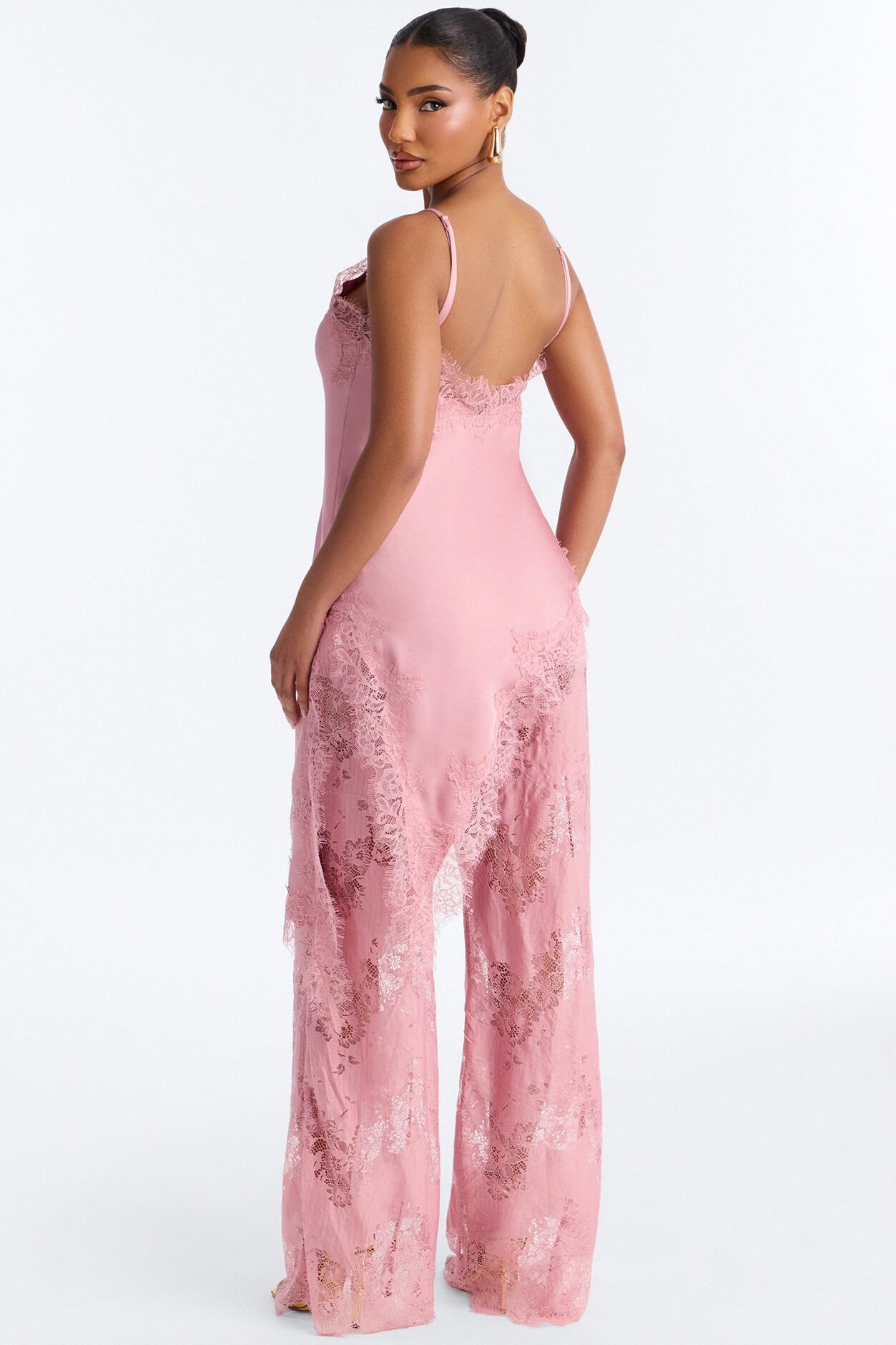 Yasmin Satin Lace Pant Set - Mauve