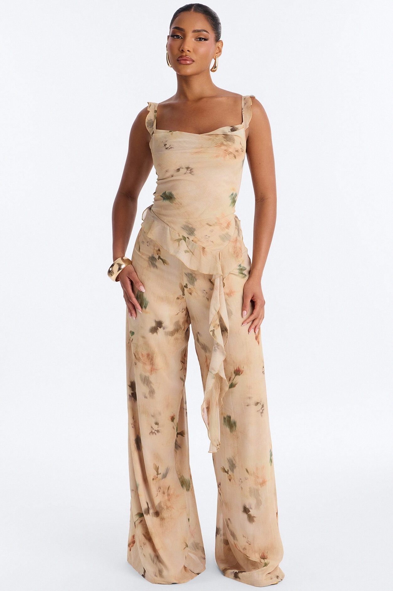 Paige Chiffon Floral Jumpsuit - Peach