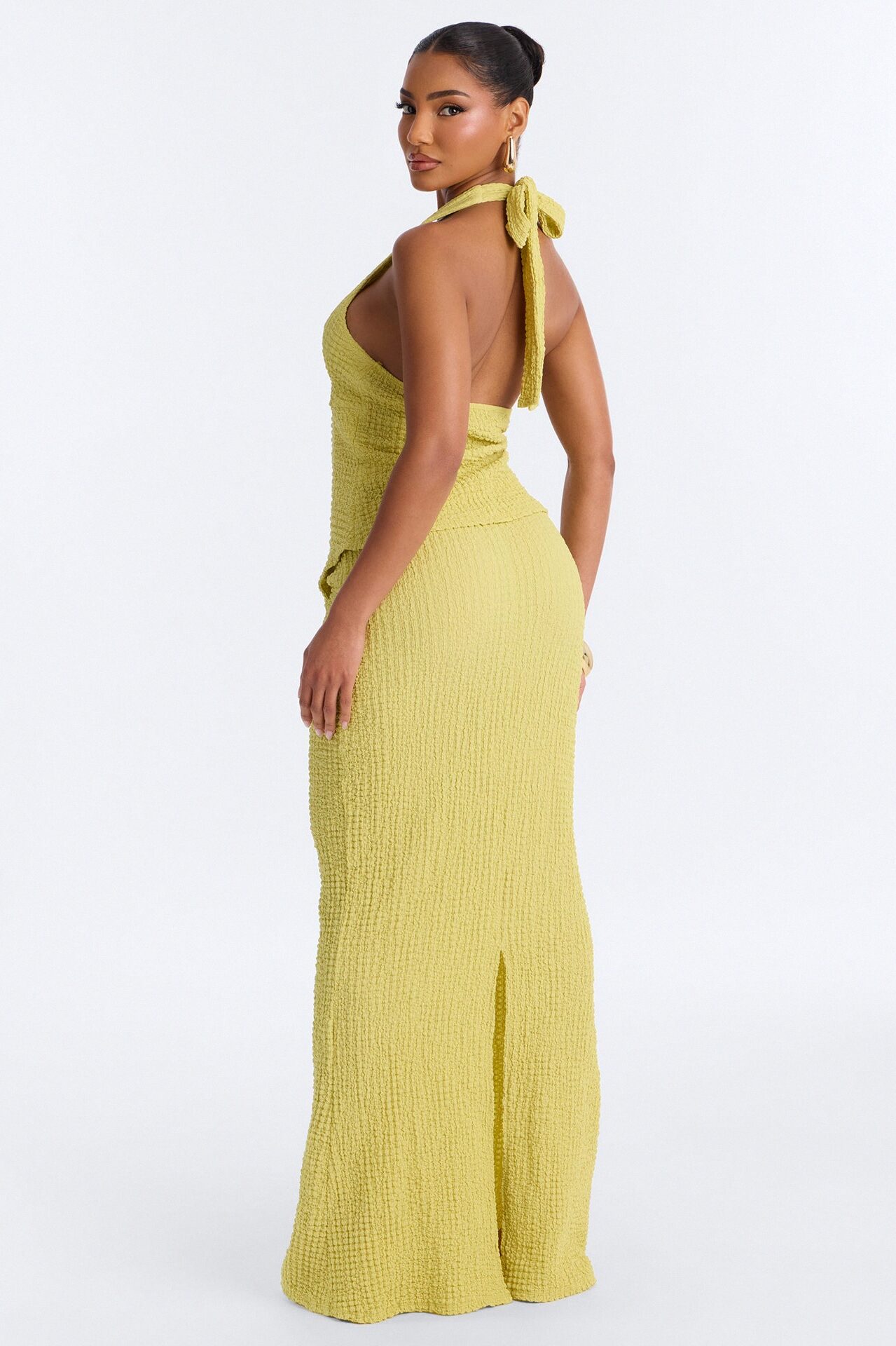 Arielle Halter Textured Skirt Set - Chartreuse