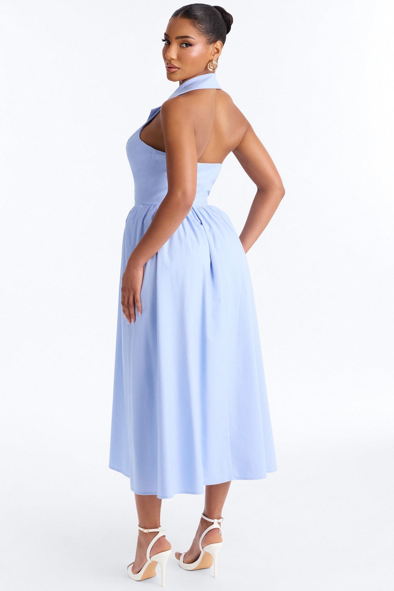 Giselle Collar Halter Midi Dress - Blue
